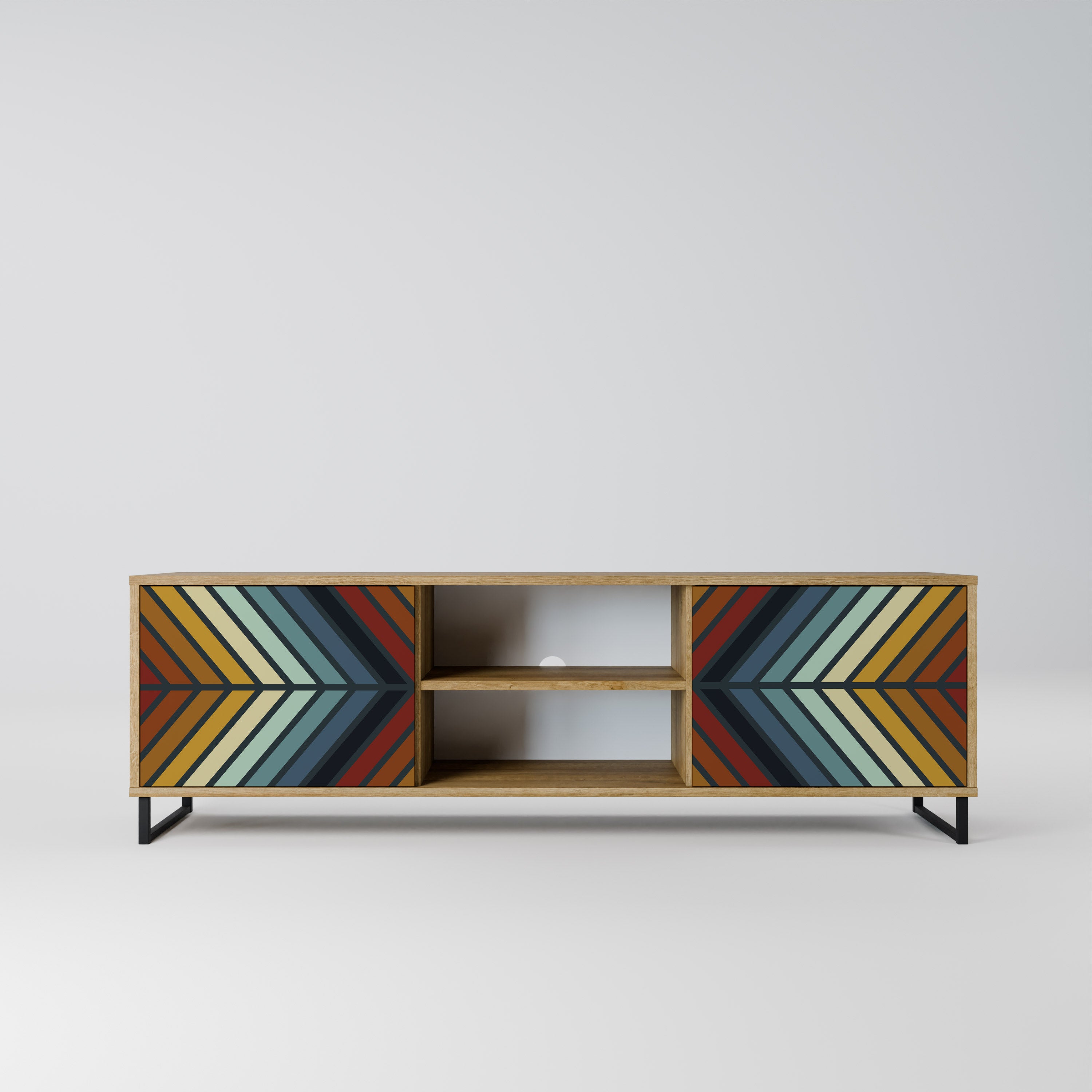 Mueble de TV INDIGENOUS ZIGZAG de 2 puertas con efecto roble