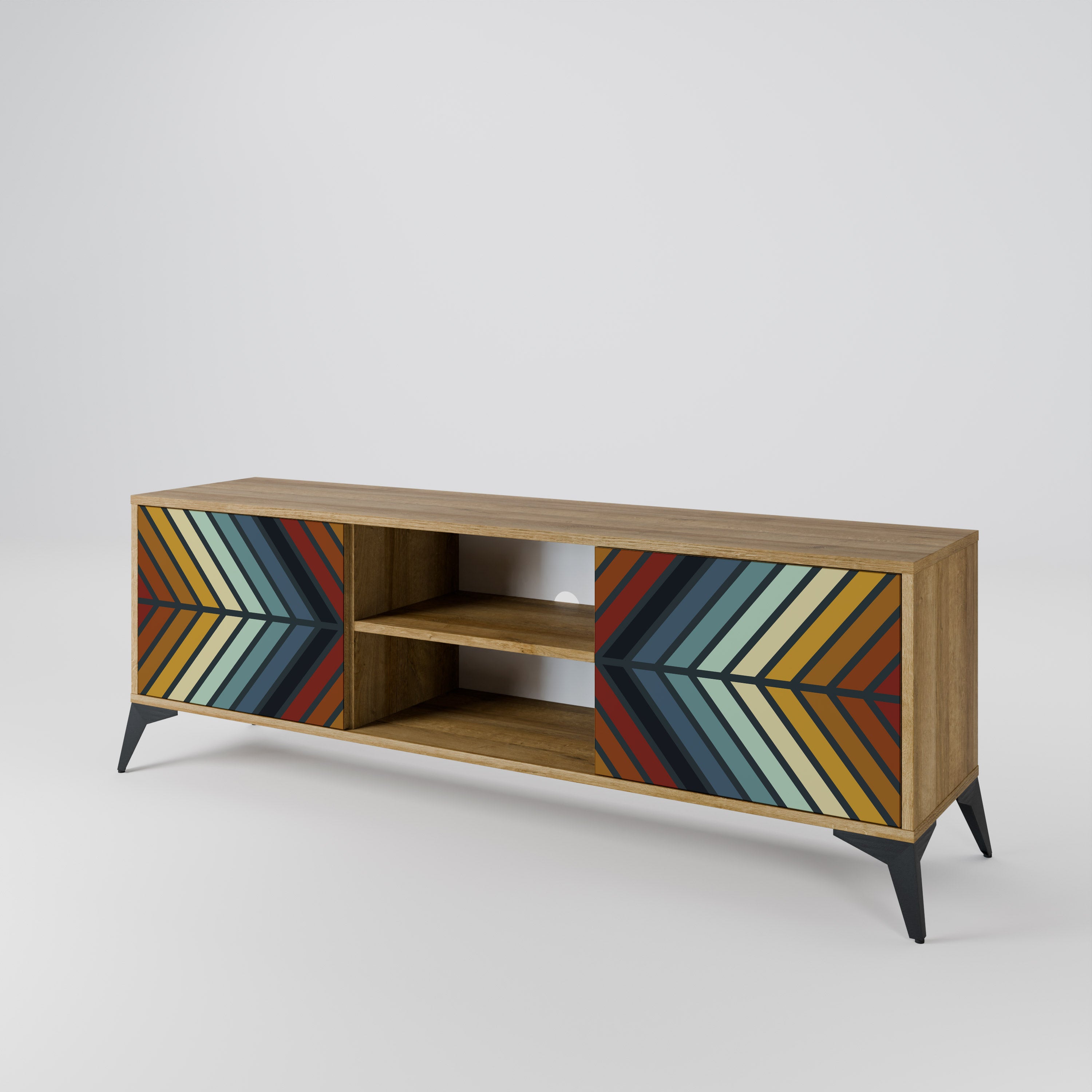 Mueble de TV INDIGENOUS ZIGZAG de 2 puertas con efecto roble