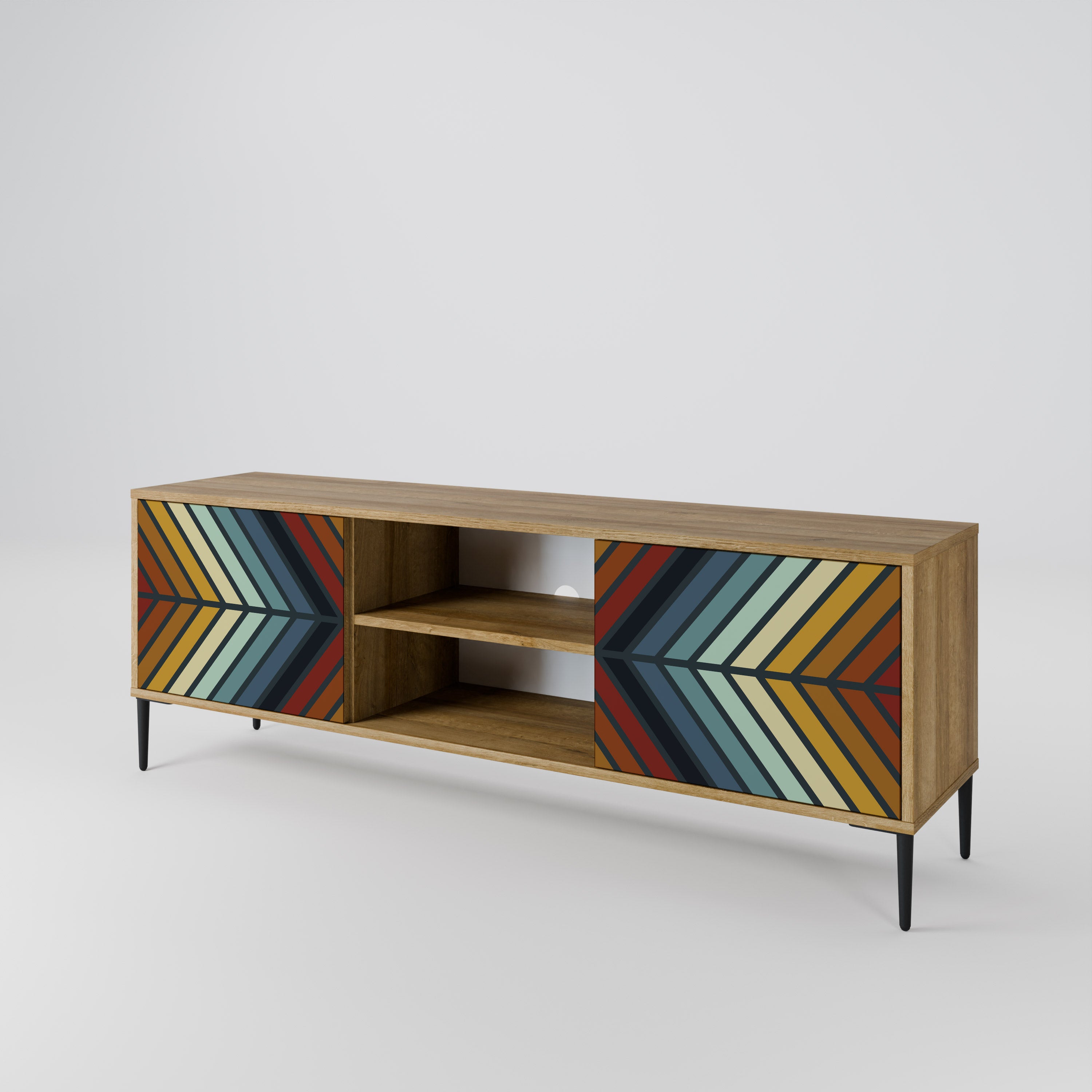 Mueble de TV INDIGENOUS ZIGZAG de 2 puertas con efecto roble