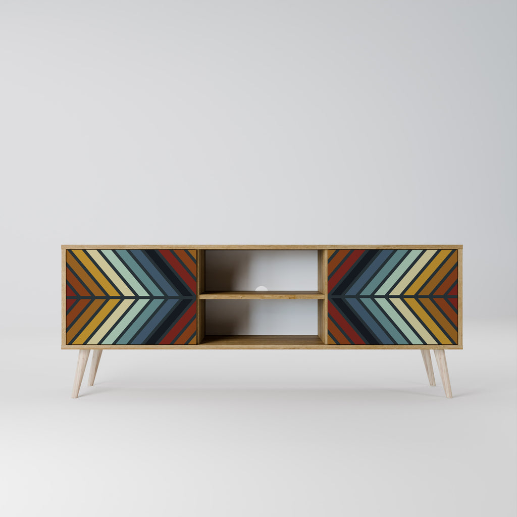 Mueble de TV INDIGENOUS ZIGZAG de 2 puertas con efecto roble