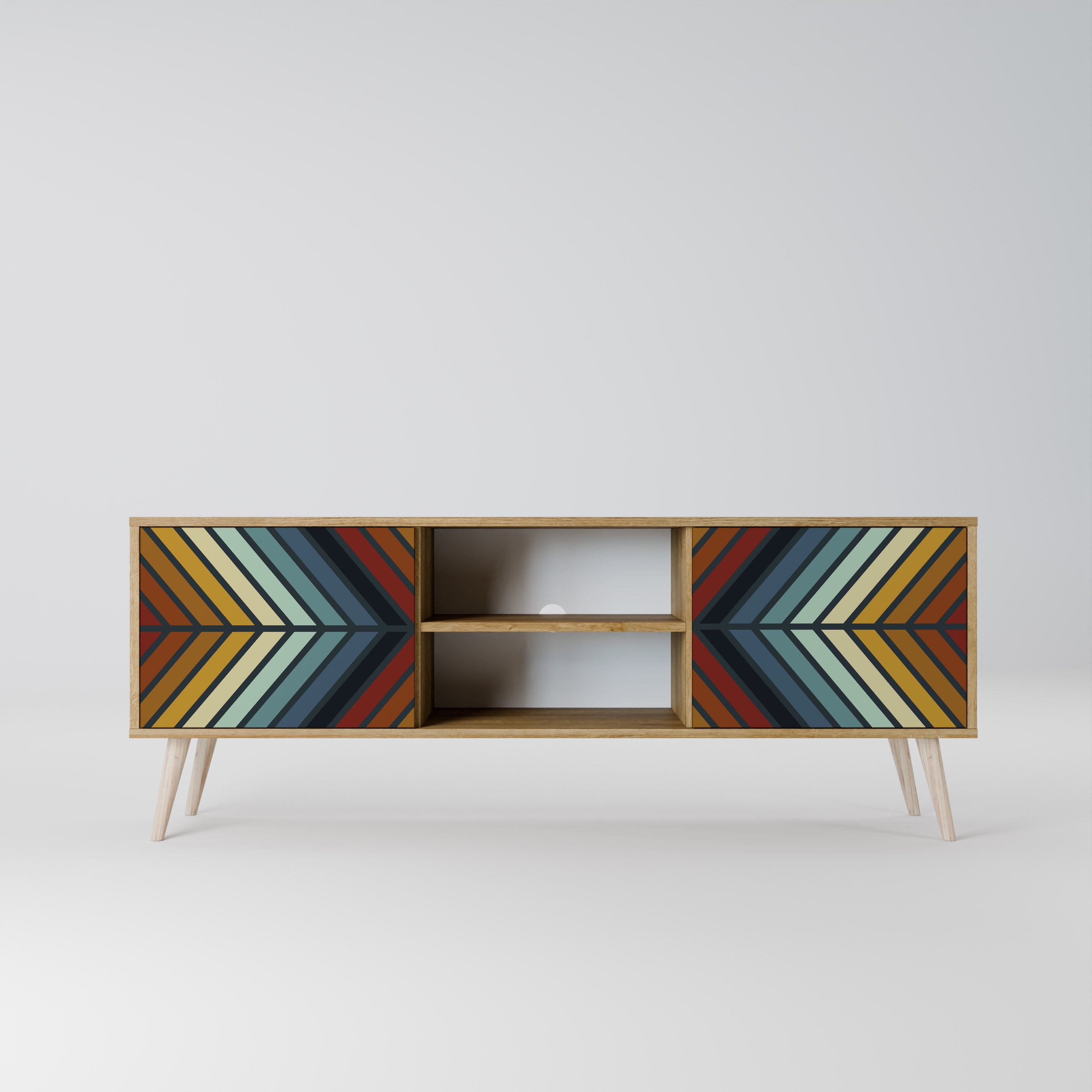 Mueble de TV INDIGENOUS ZIGZAG de 2 puertas con efecto roble