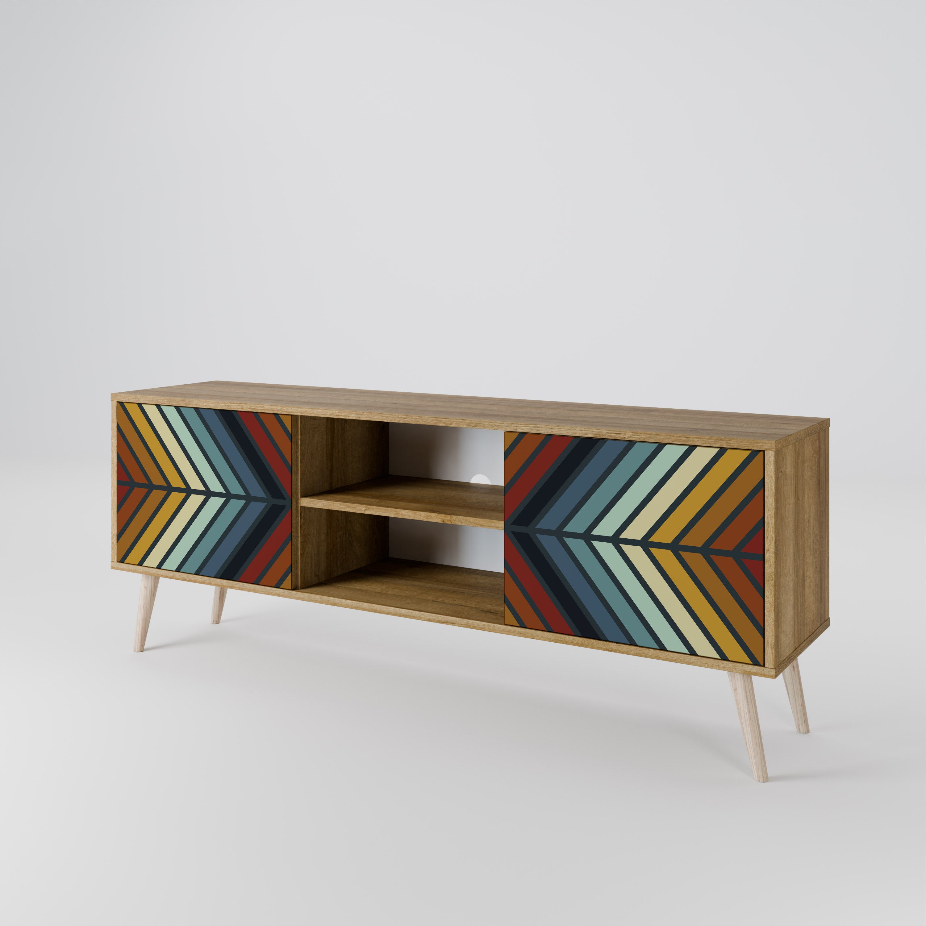 Mueble de TV INDIGENOUS ZIGZAG de 2 puertas con efecto roble