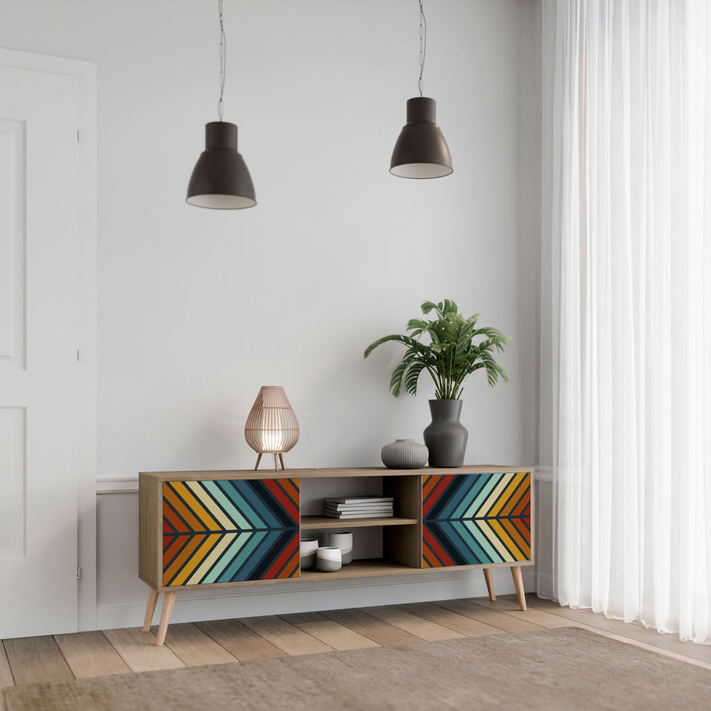 Mueble de TV INDIGENOUS ZIGZAG de 2 puertas con efecto roble