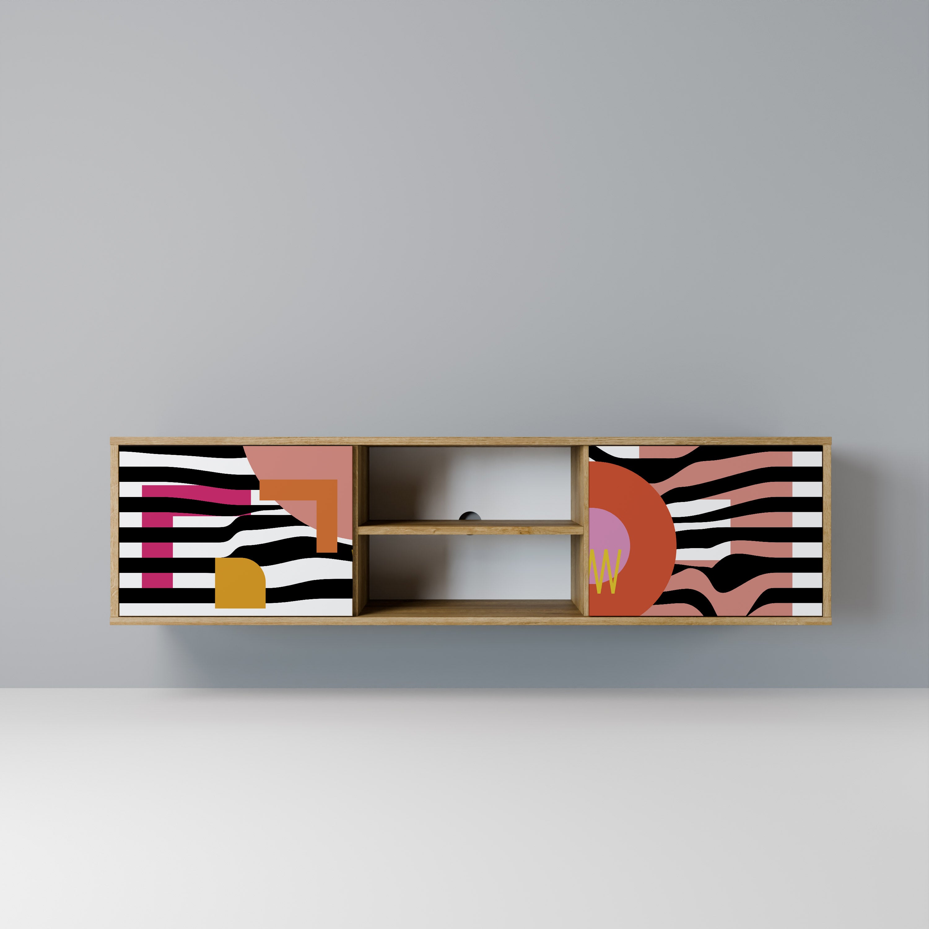 Mueble de TV de 2 puertas ABSTRACTO CROMÁTICO en efecto roble