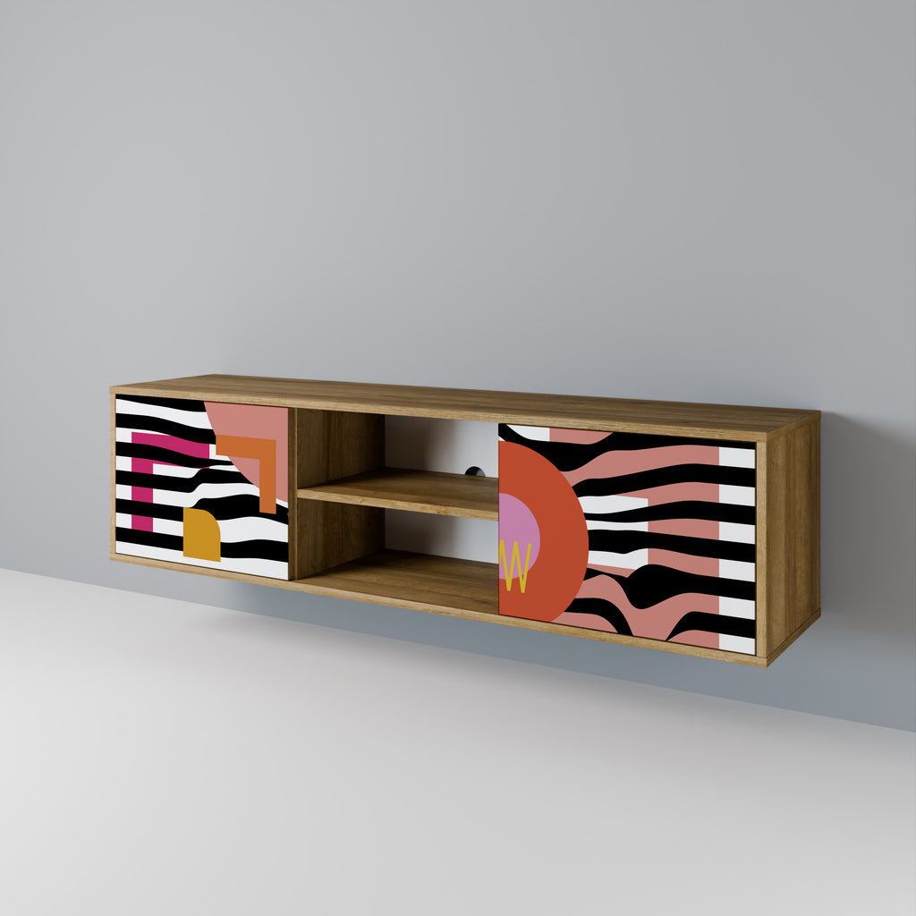 Mueble de TV de 2 puertas ABSTRACTO CROMÁTICO en efecto roble