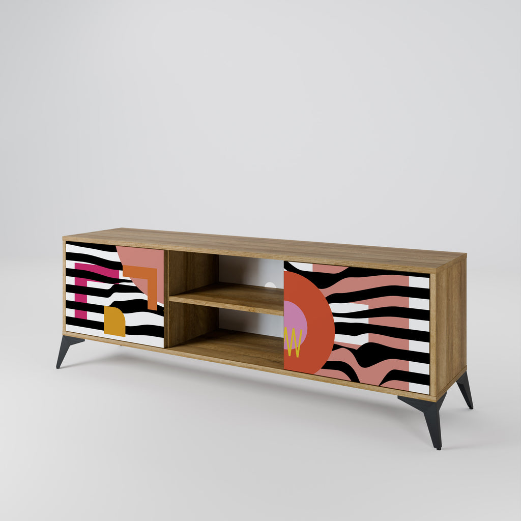 Mueble de TV de 2 puertas ABSTRACTO CROMÁTICO en efecto roble