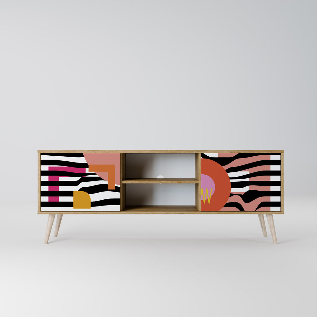 Mueble de TV de 2 puertas ABSTRACTO CROMÁTICO en efecto roble