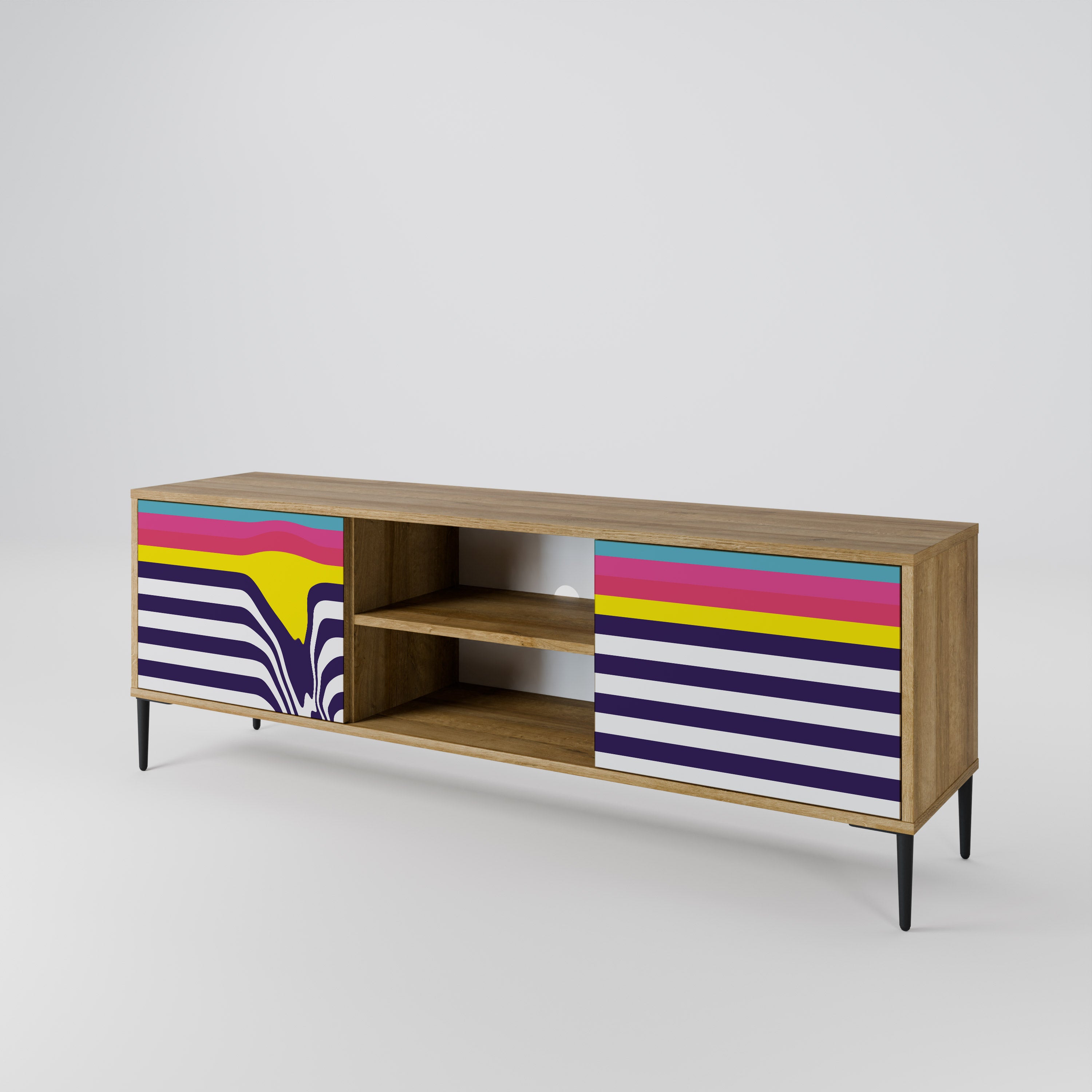 Mueble de TV de 2 puertas COLORFUL DIVERSION con efecto roble