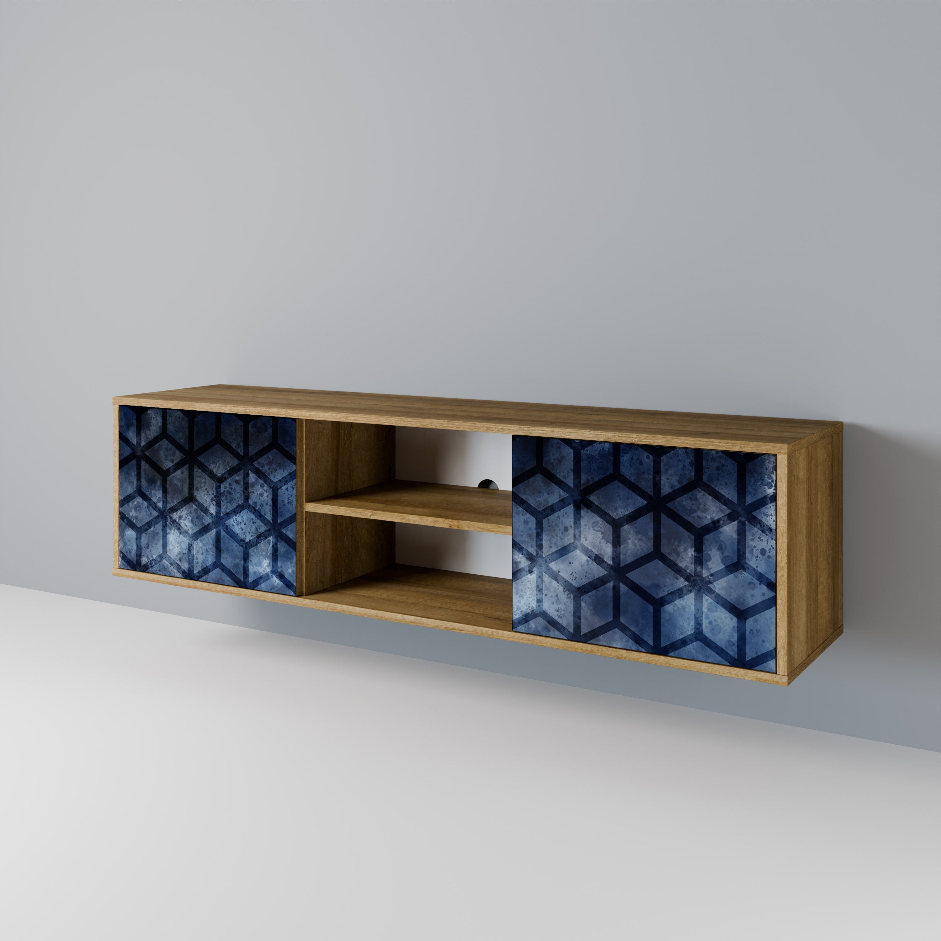 Mueble de TV de 2 puertas CUBIC MIST con efecto roble