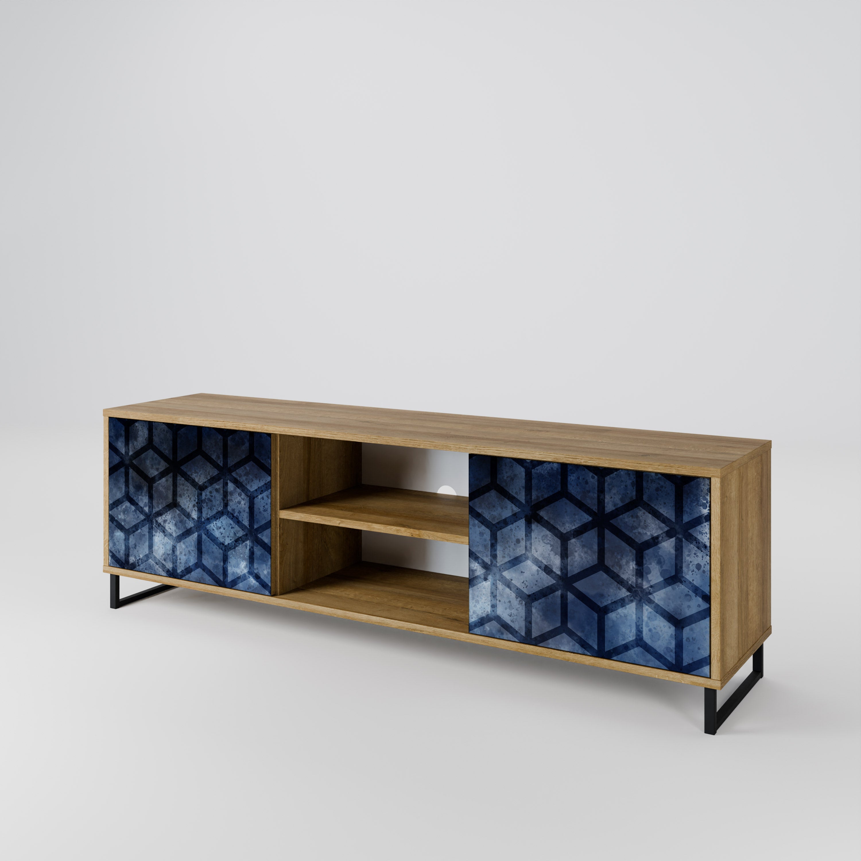Mueble de TV de 2 puertas CUBIC MIST con efecto roble