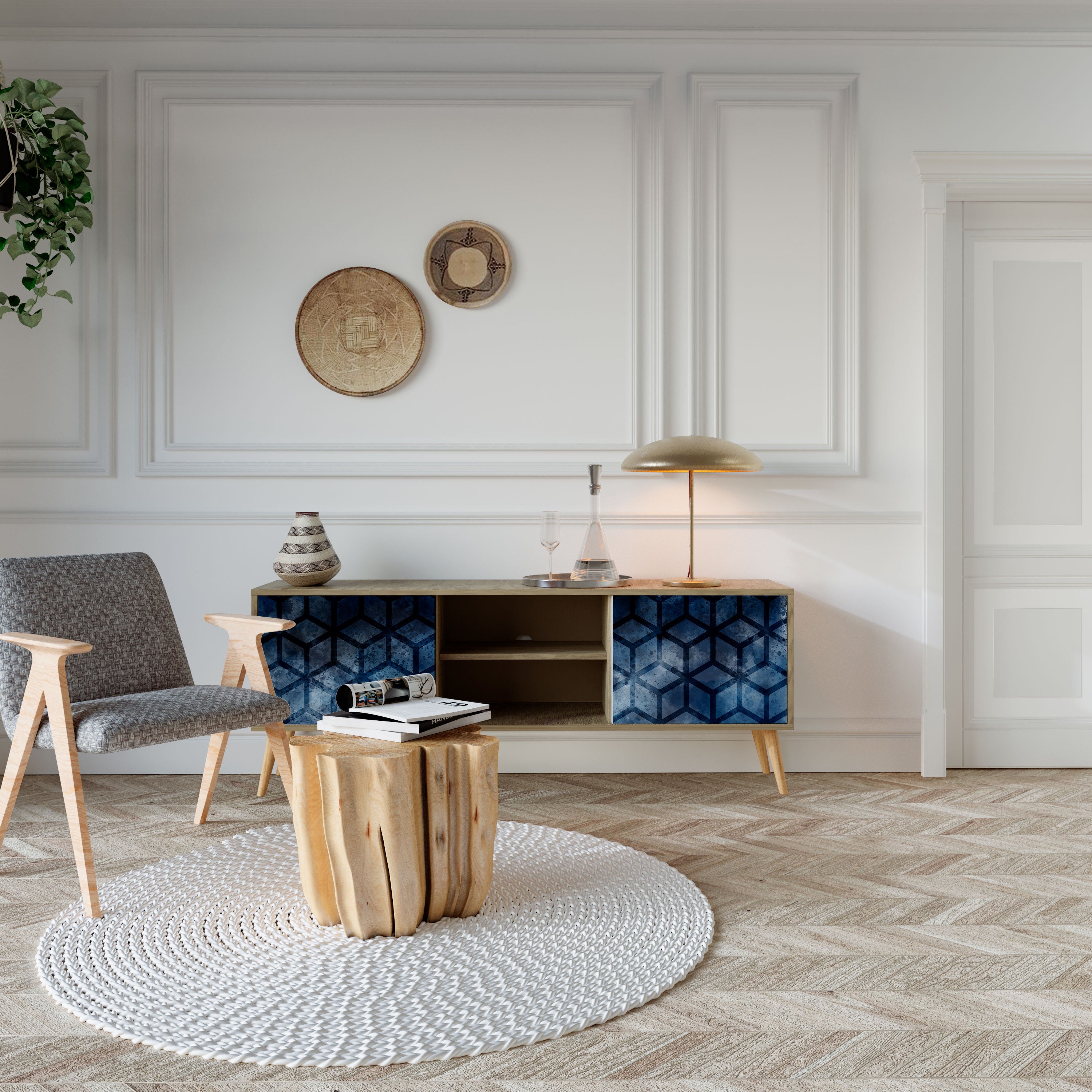 Mueble de TV de 2 puertas CUBIC MIST con efecto roble