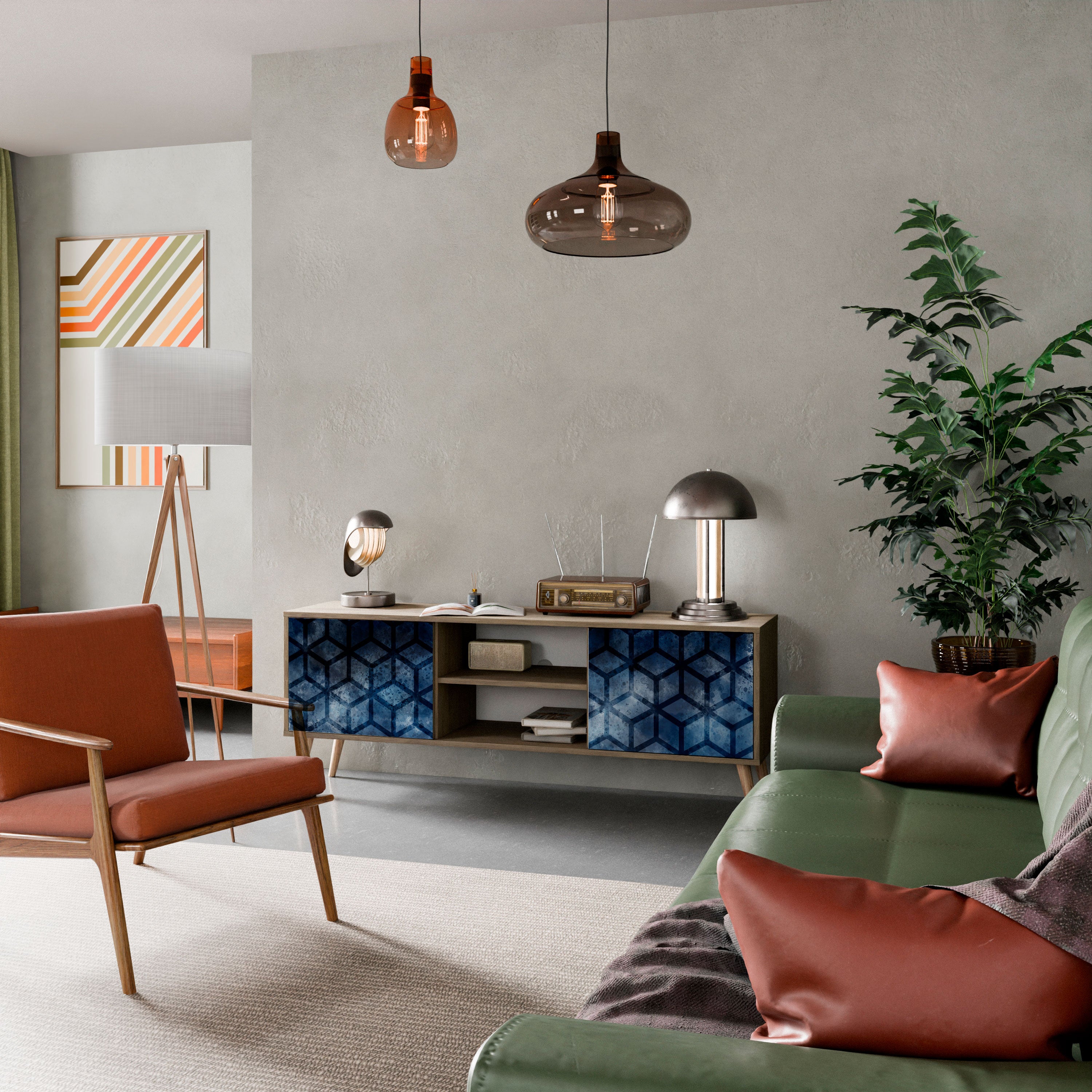 Mueble de TV de 2 puertas CUBIC MIST con efecto roble