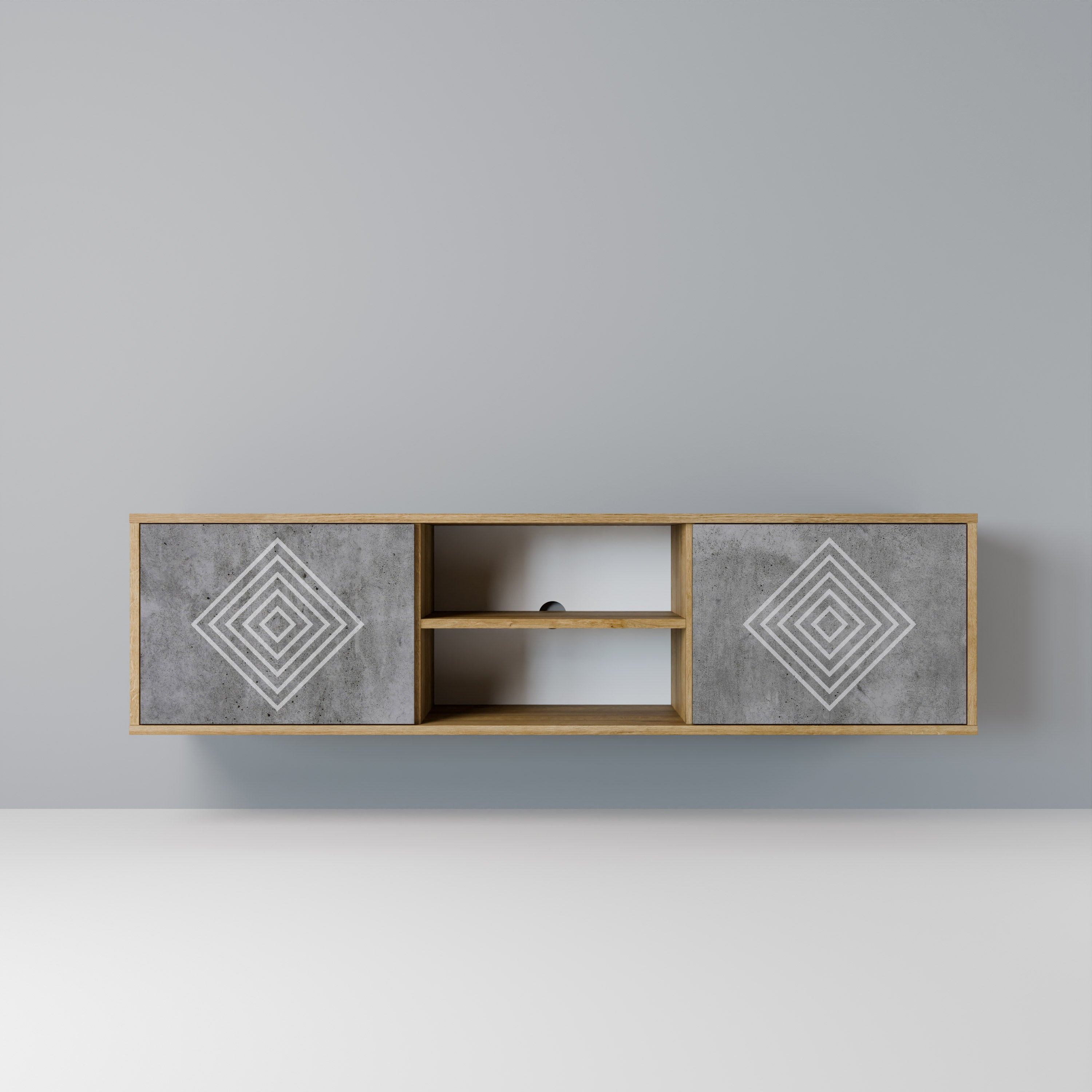 Mueble de TV de 2 puertas POLYGONAL ARTISTRY con efecto roble
