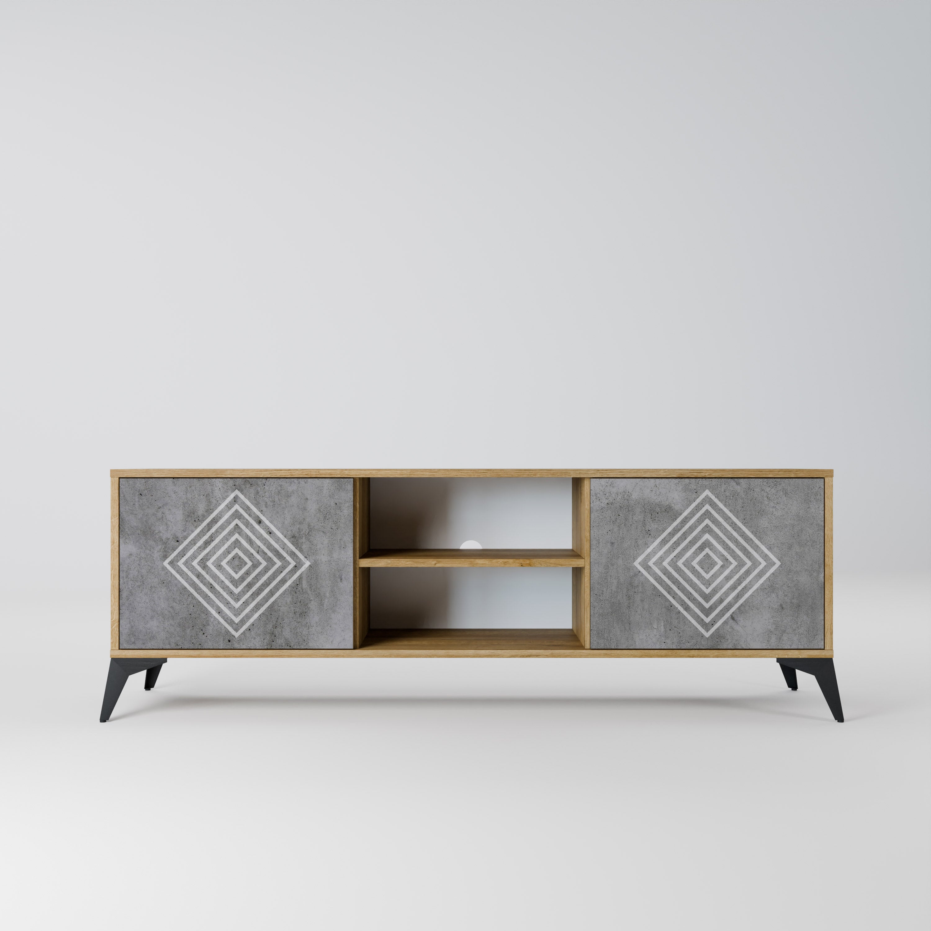 Mueble de TV de 2 puertas POLYGONAL ARTISTRY con efecto roble