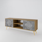 POLYGONAL ARTISTRY 2-Door TV Stand in Oak Effect