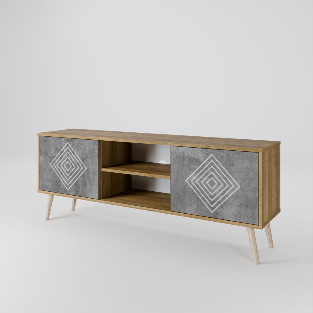 Mueble de TV de 2 puertas POLYGONAL ARTISTRY con efecto roble