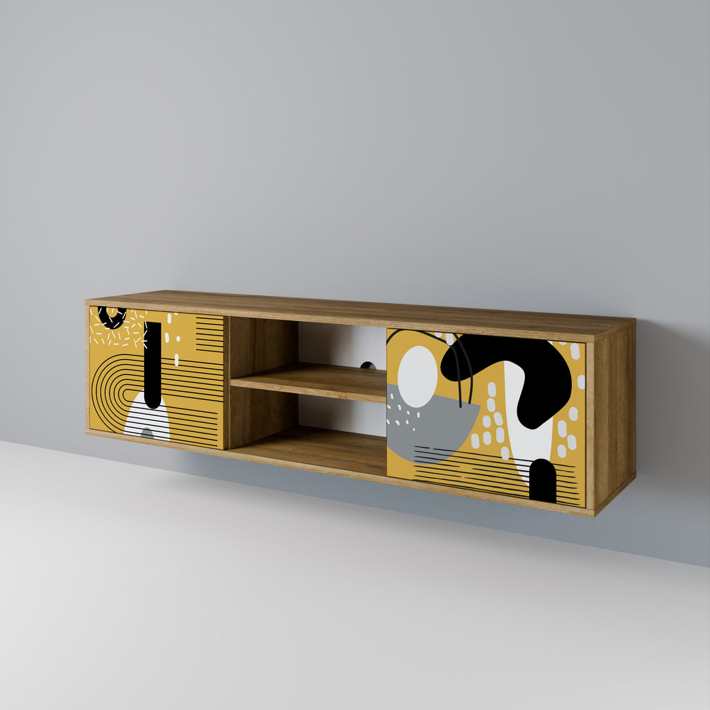 Mueble de TV de 2 puertas SHAPESHIFT SYMPHONY con efecto roble