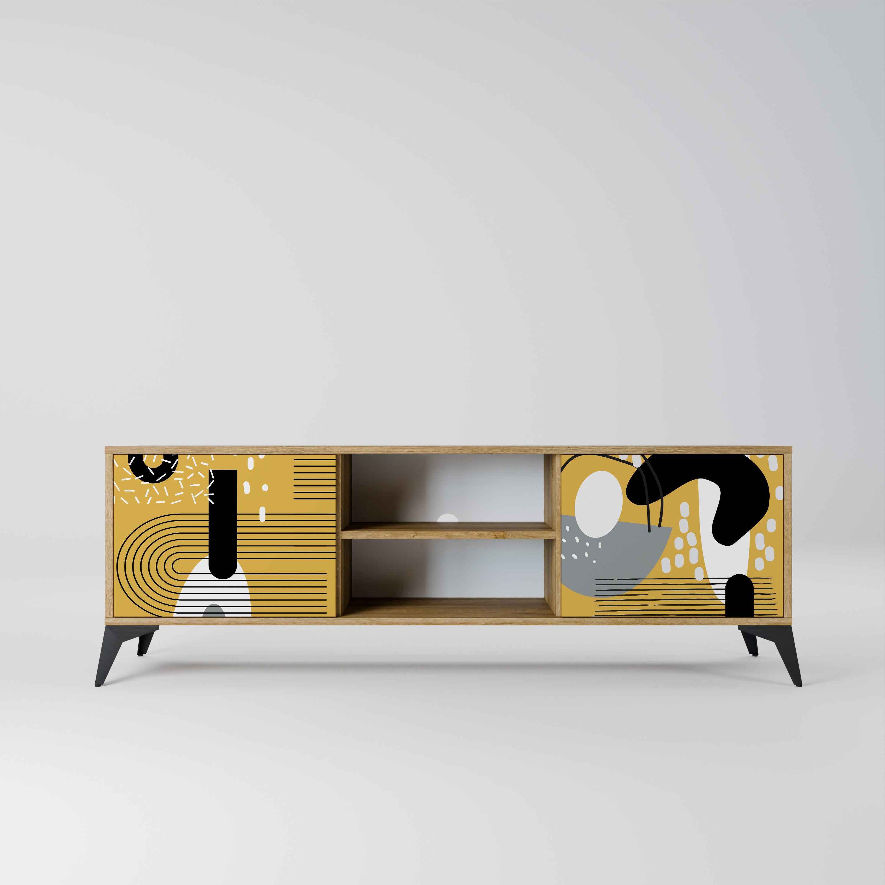 Mueble de TV de 2 puertas SHAPESHIFT SYMPHONY con efecto roble