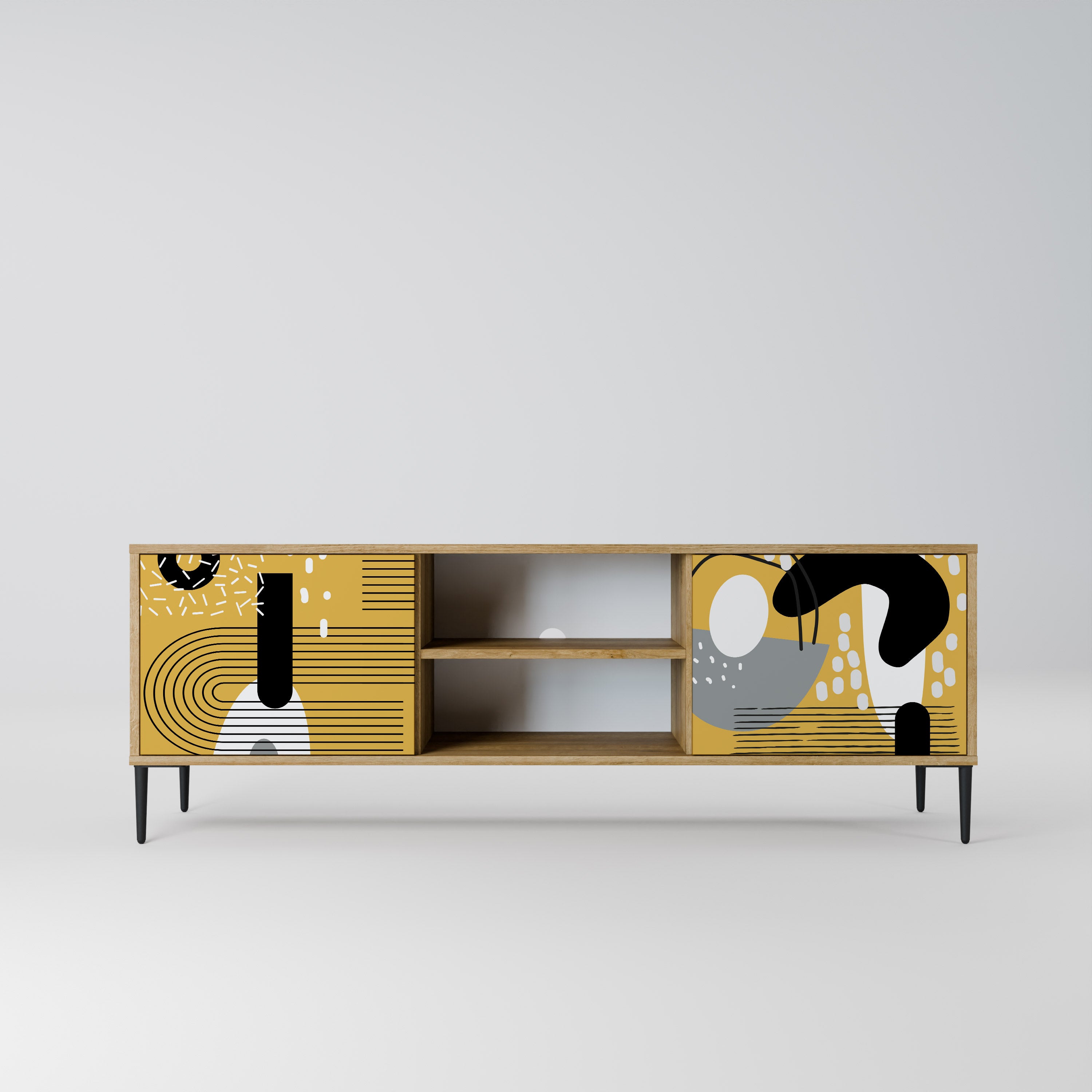 Mueble de TV de 2 puertas SHAPESHIFT SYMPHONY con efecto roble