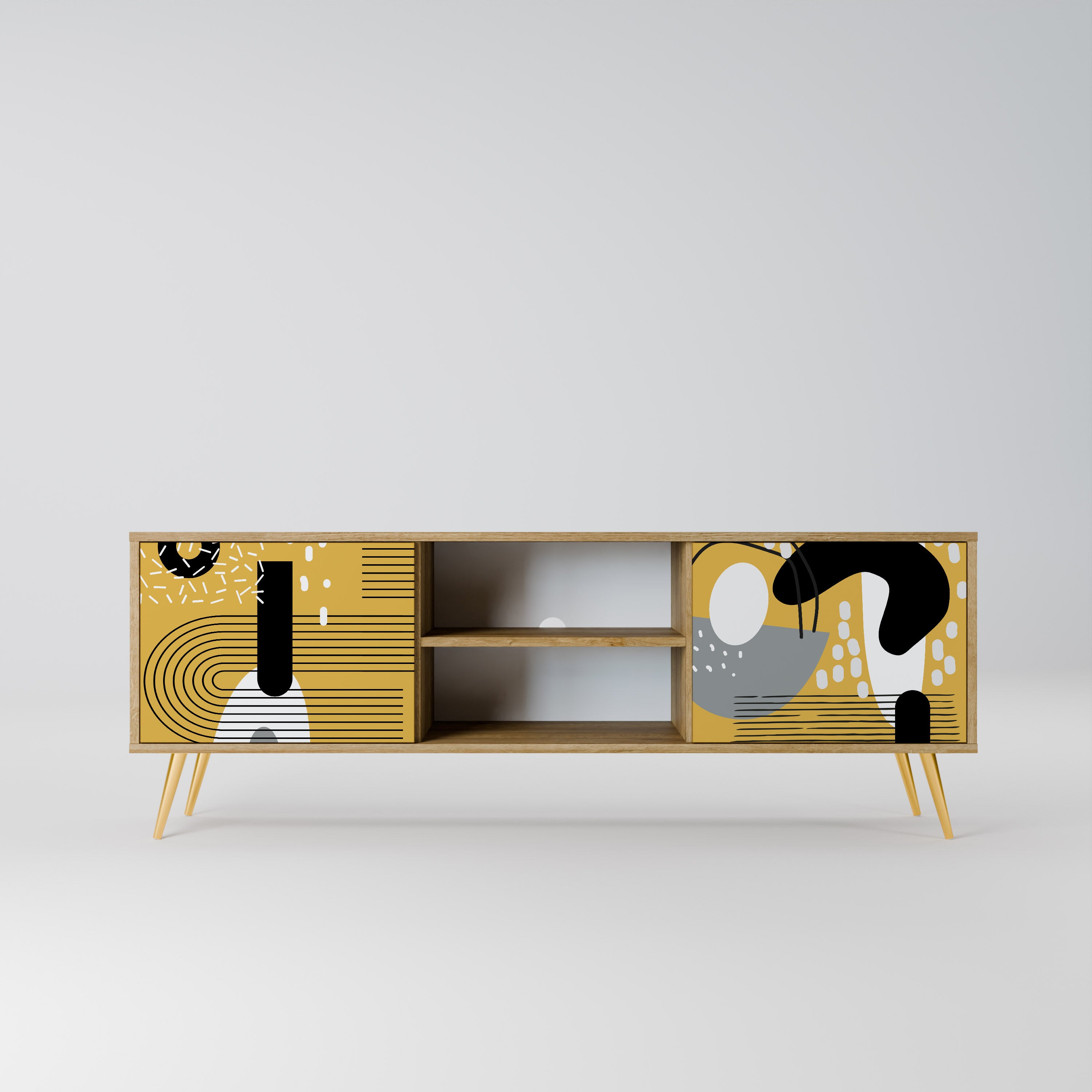 Mueble de TV de 2 puertas SHAPESHIFT SYMPHONY con efecto roble