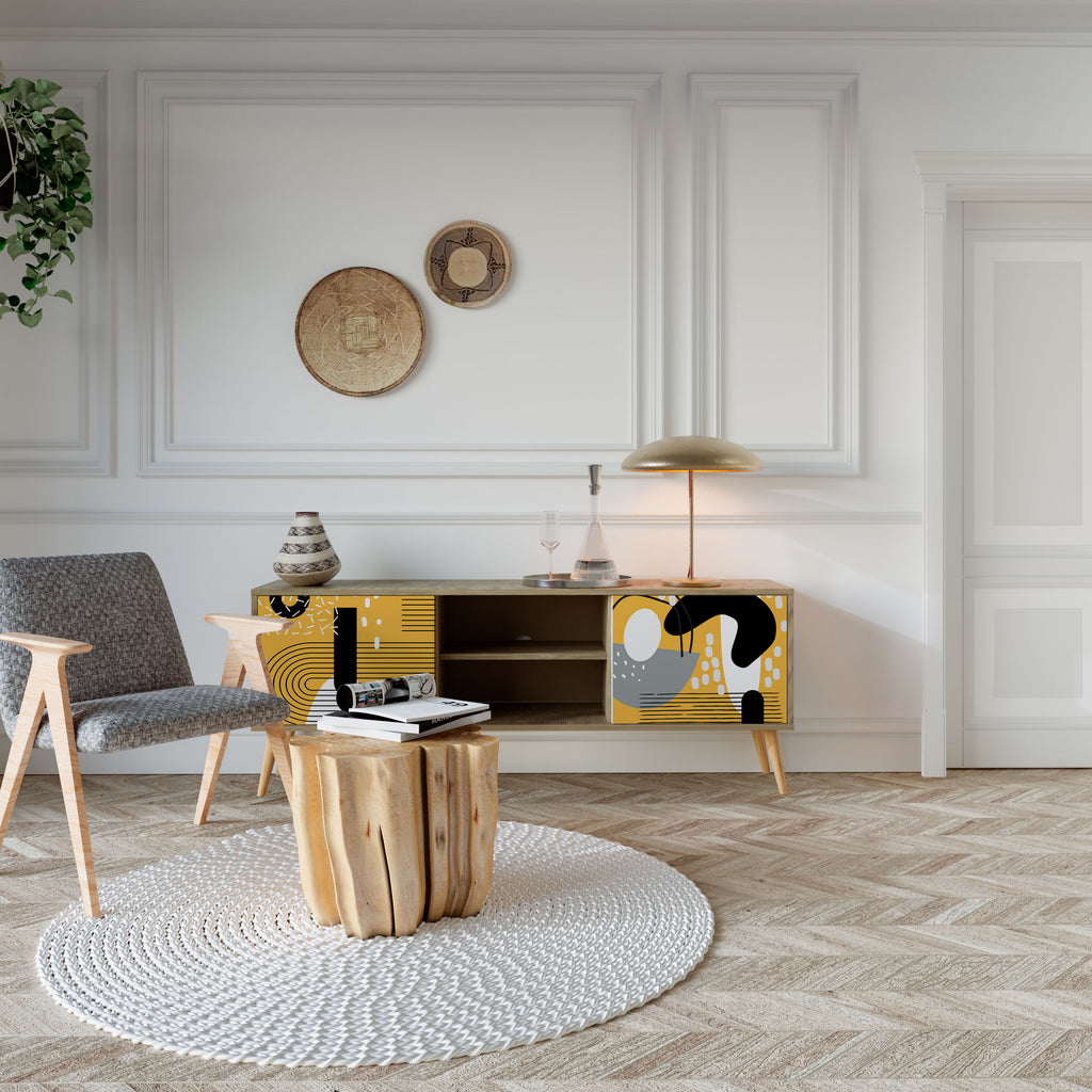 Mueble de TV de 2 puertas SHAPESHIFT SYMPHONY con efecto roble