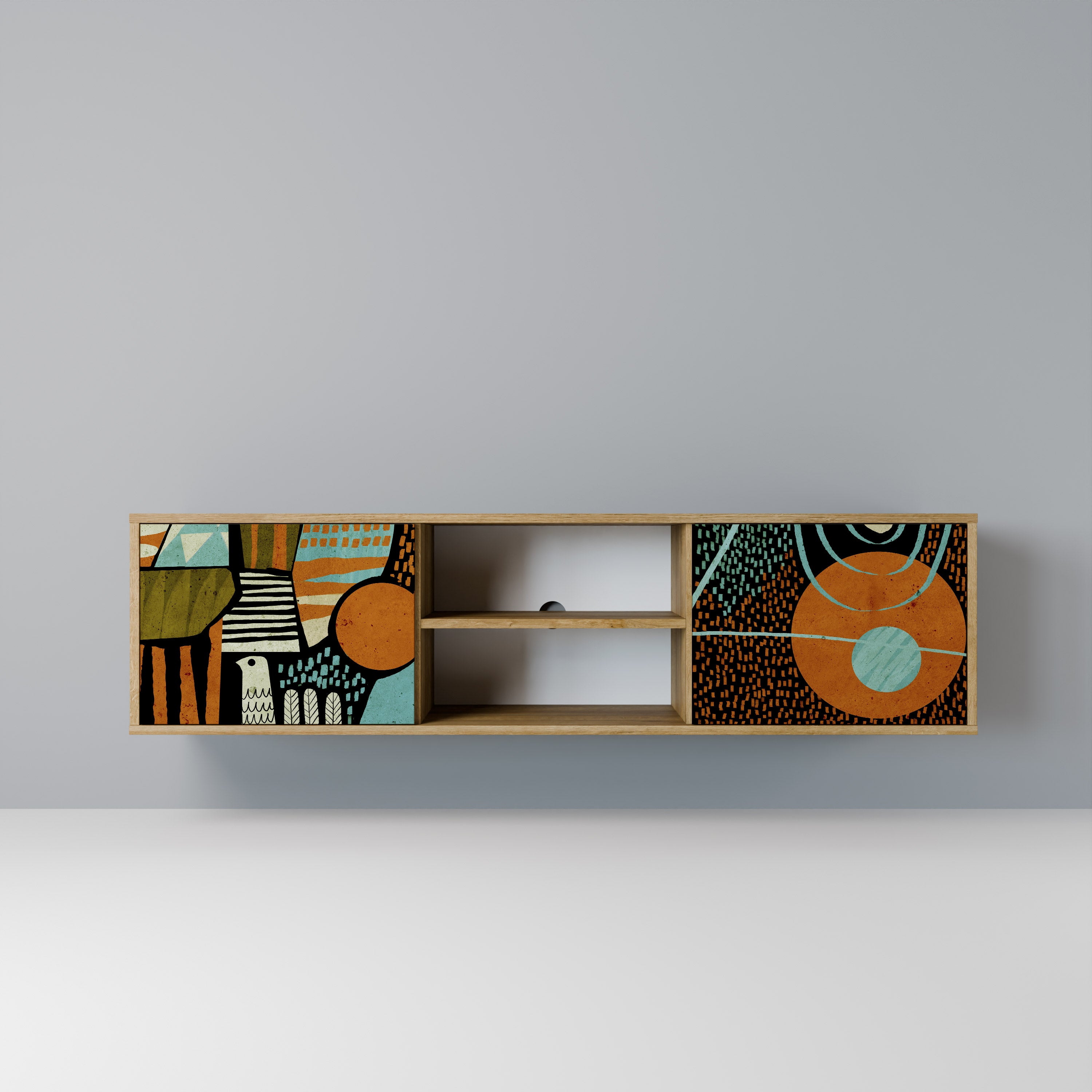 Mueble de TV de 2 puertas GEODE GLIMMER con efecto roble