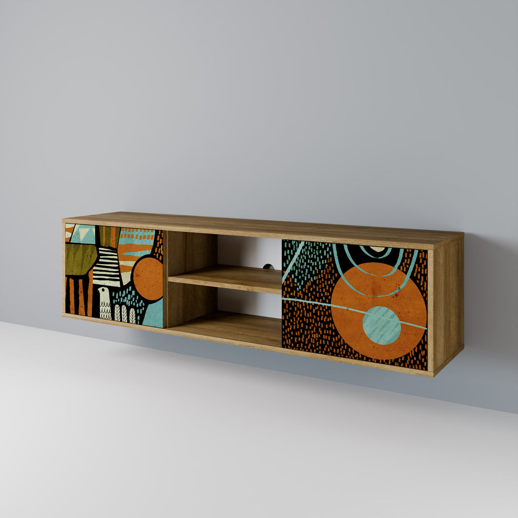 Mueble de TV de 2 puertas GEODE GLIMMER con efecto roble