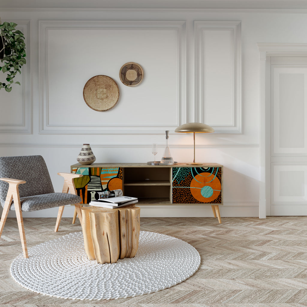 Mueble de TV de 2 puertas GEODE GLIMMER con efecto roble