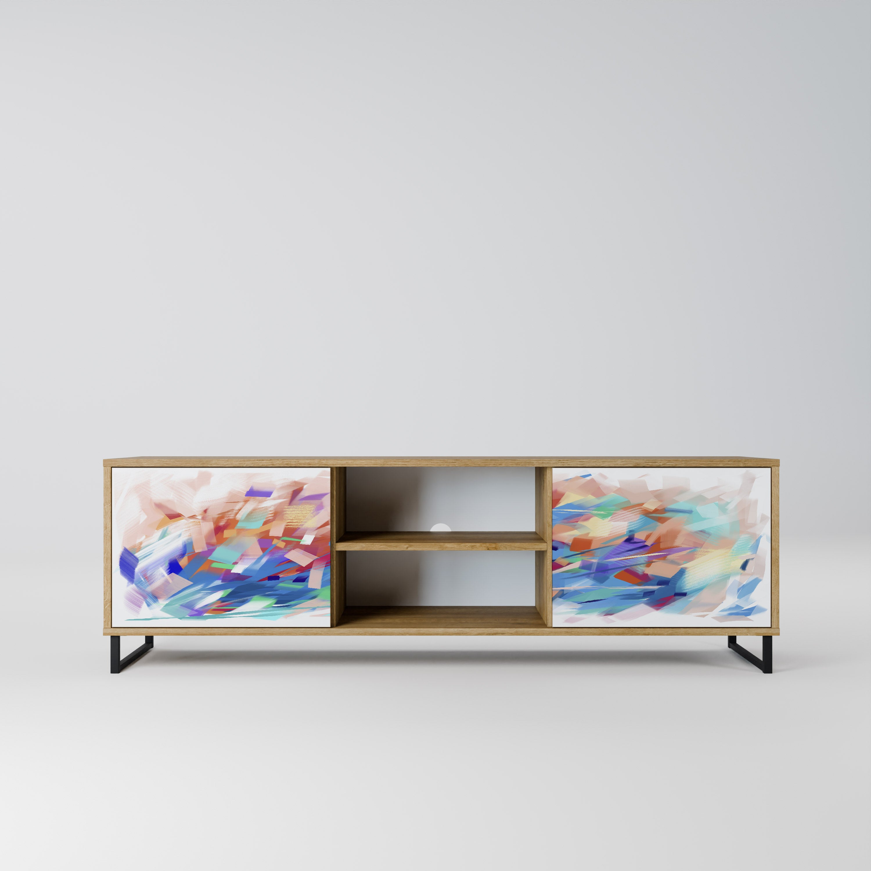 Mueble de TV de 2 puertas FINESSE MASH-UP con efecto roble