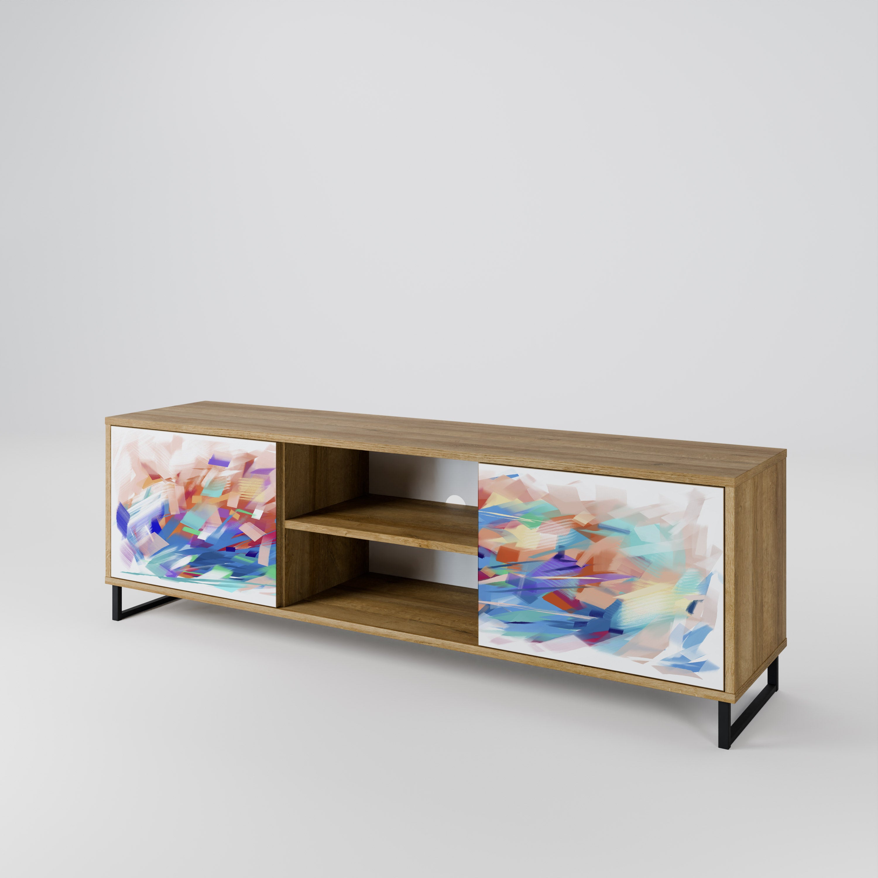 Mueble de TV de 2 puertas FINESSE MASH-UP con efecto roble