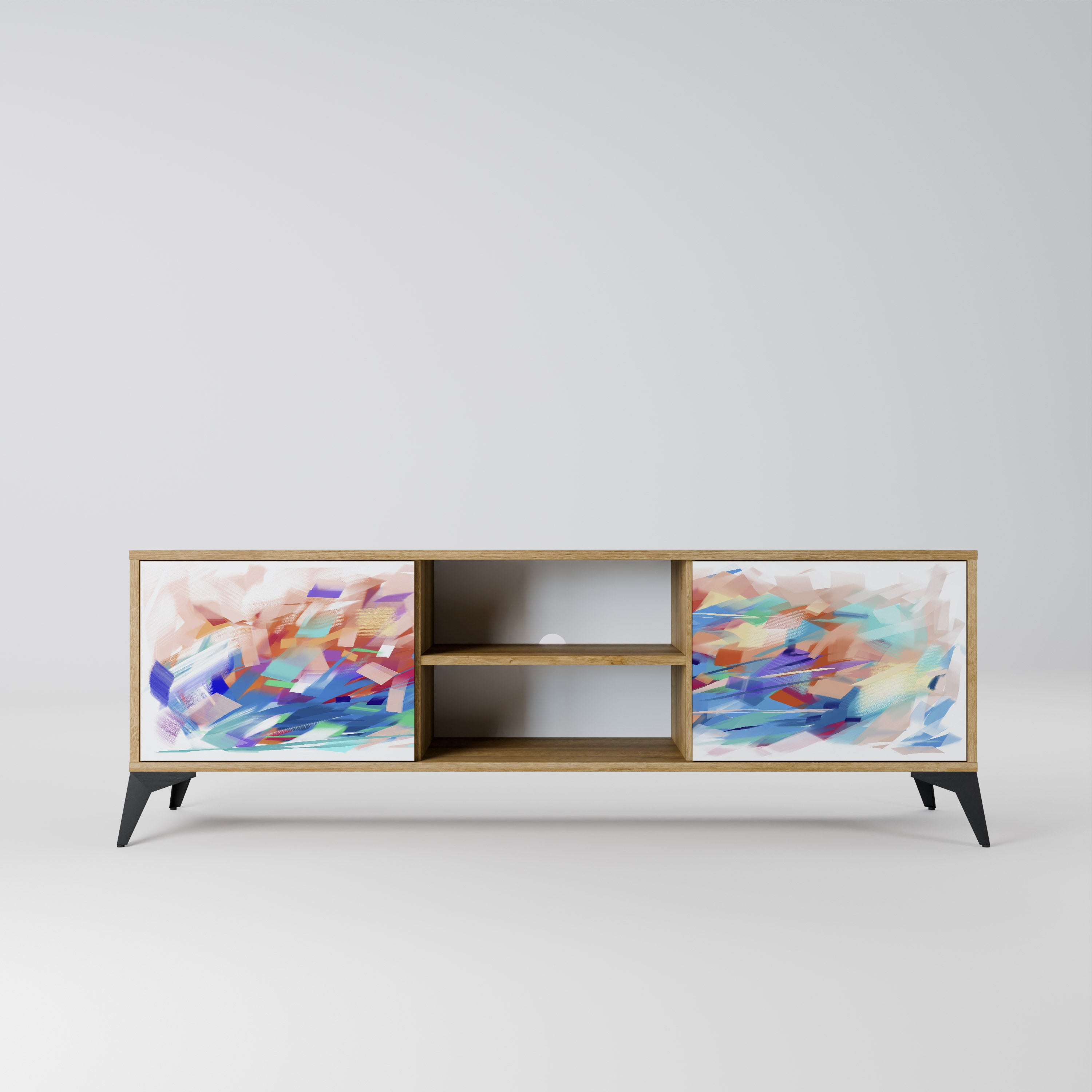 Mueble de TV de 2 puertas FINESSE MASH-UP con efecto roble