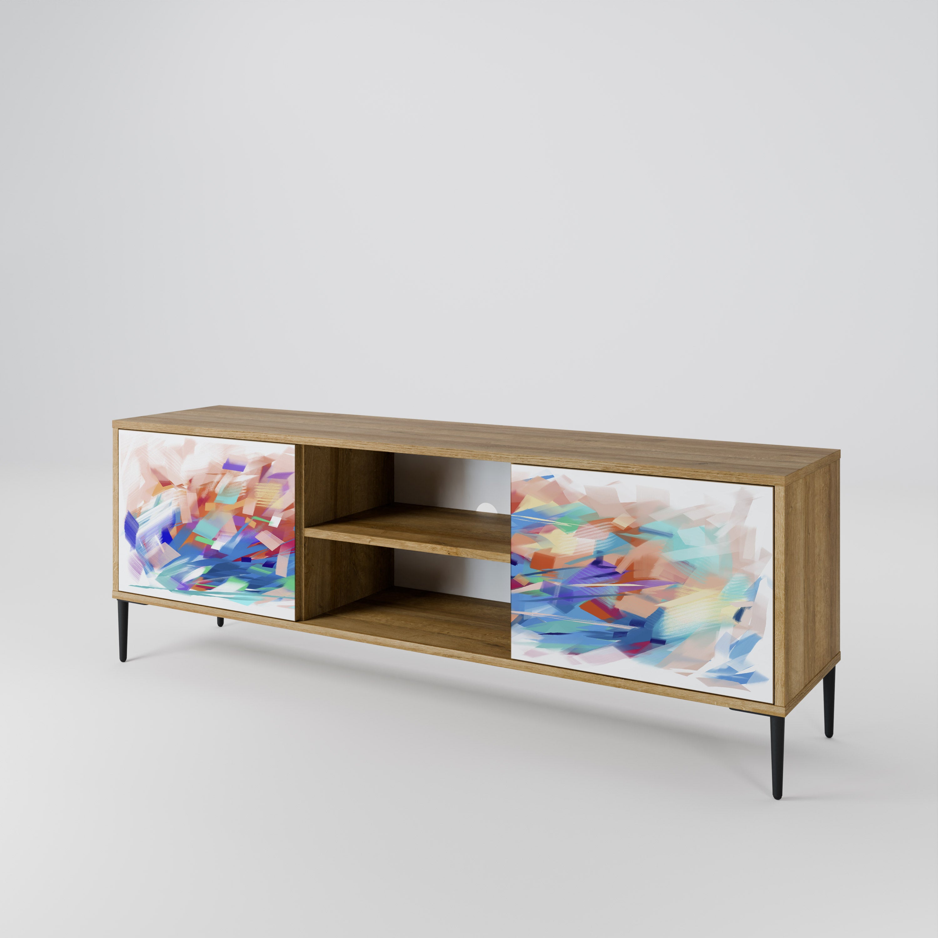 Mueble de TV de 2 puertas FINESSE MASH-UP con efecto roble