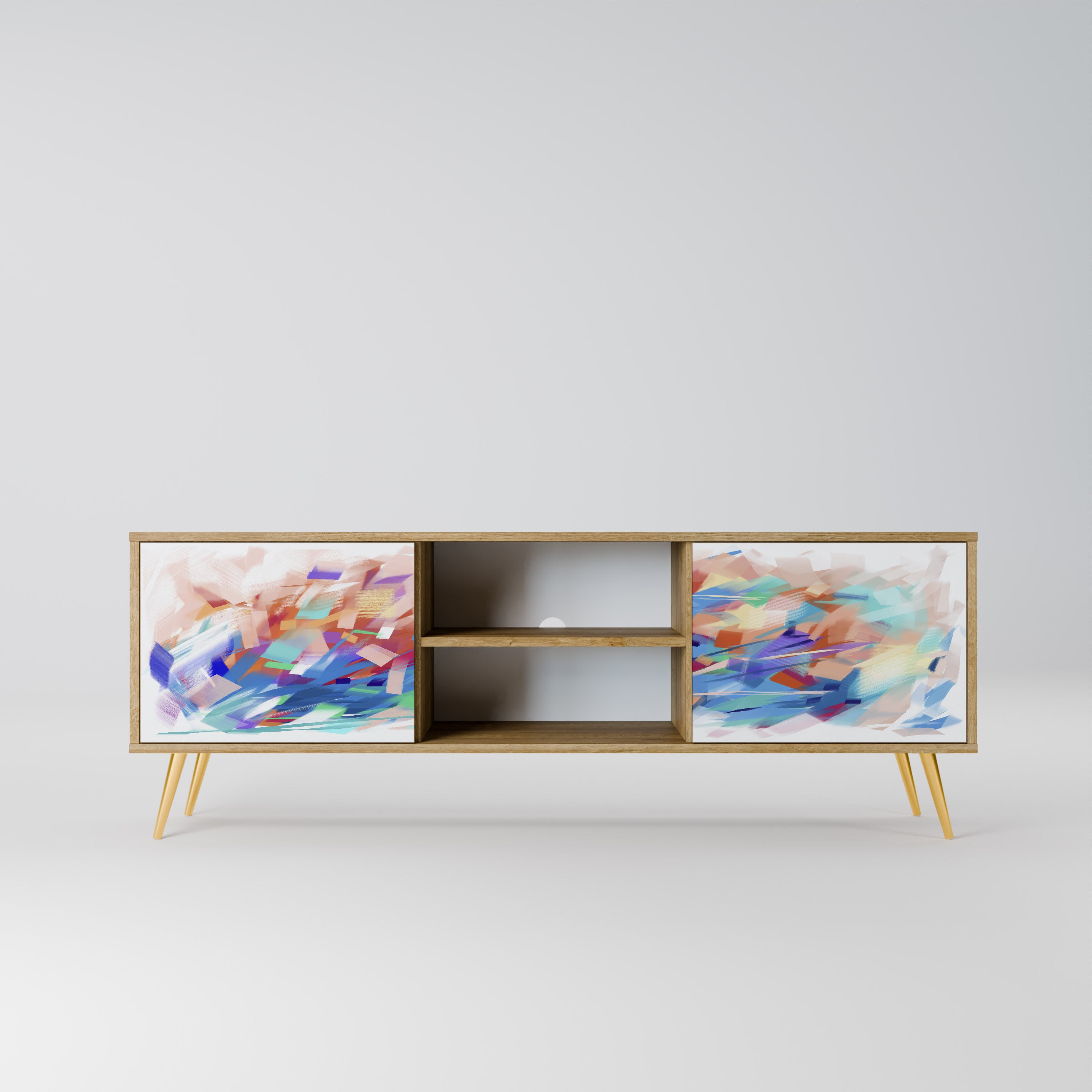 Mueble de TV de 2 puertas FINESSE MASH-UP con efecto roble