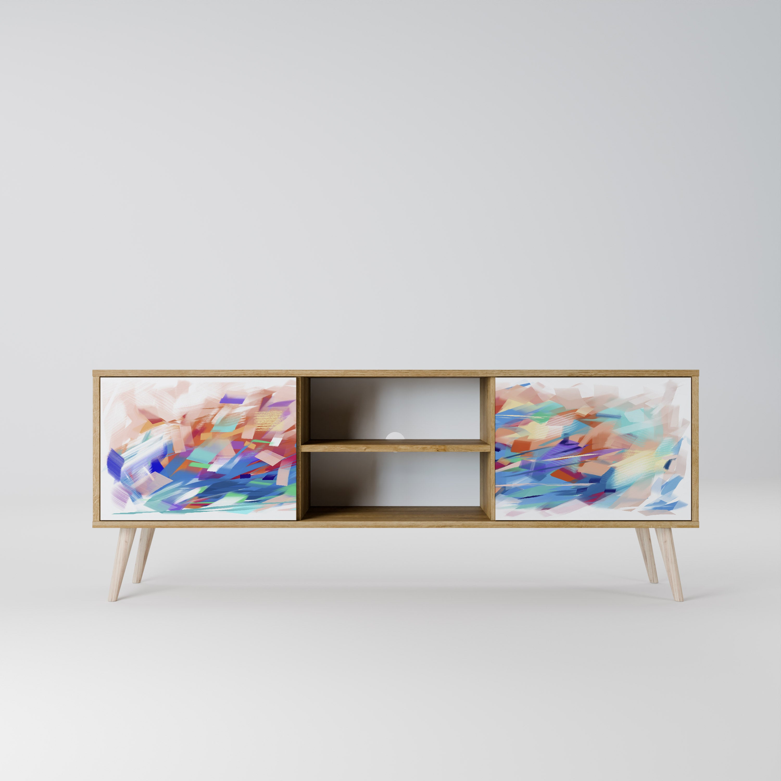 Mueble de TV de 2 puertas FINESSE MASH-UP con efecto roble
