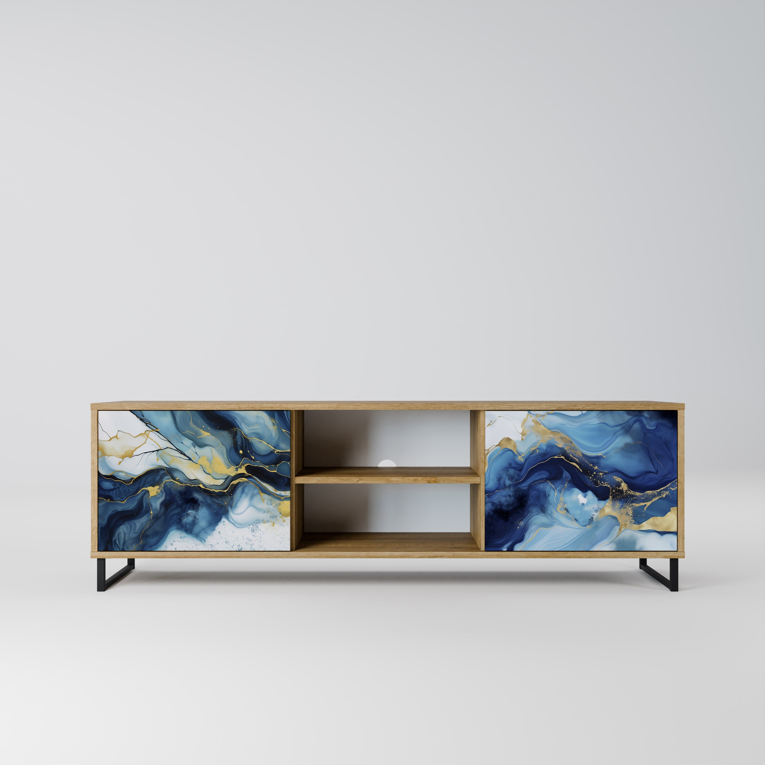 Mueble de TV de 2 puertas INKY MARBLE con efecto roble