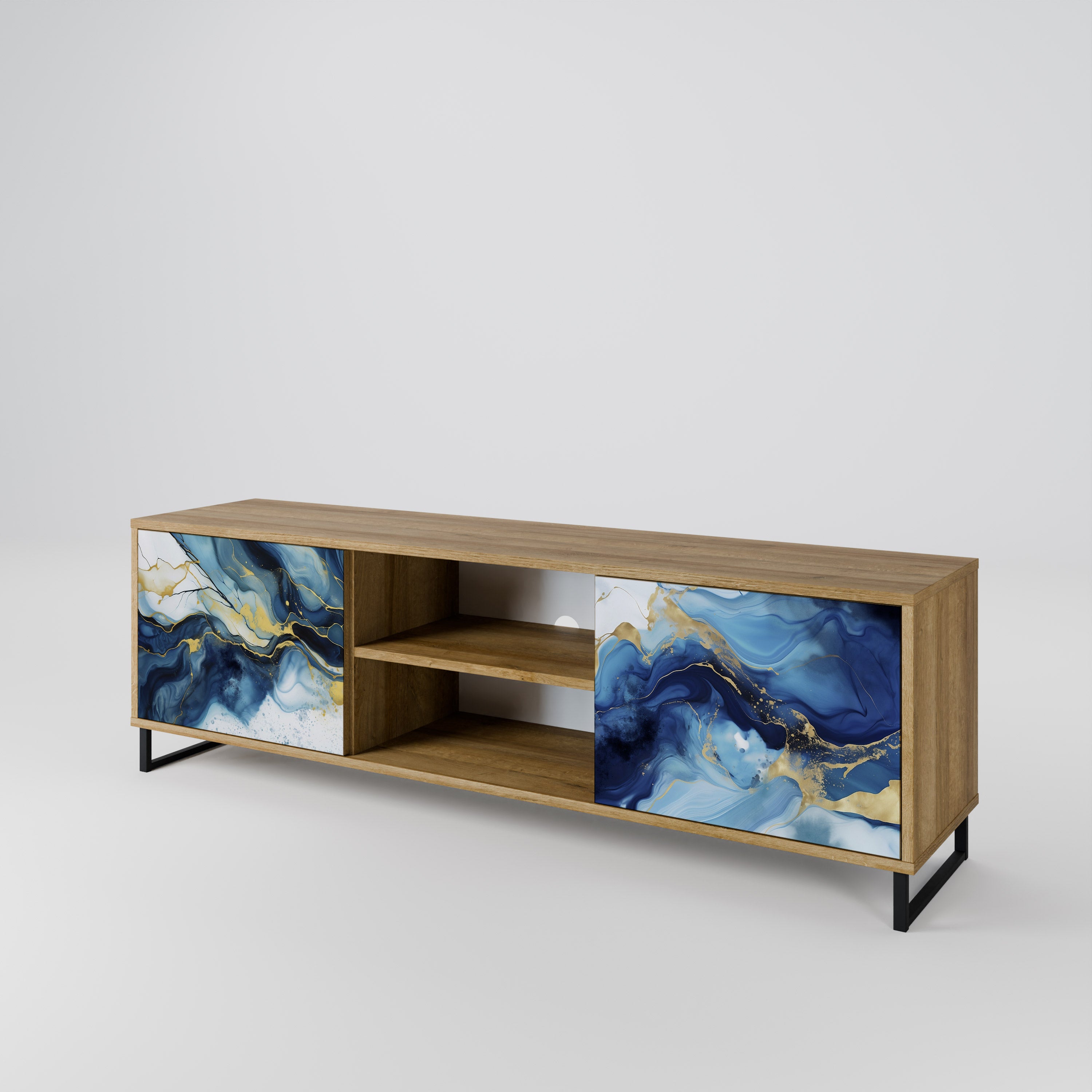 Mueble de TV de 2 puertas INKY MARBLE con efecto roble