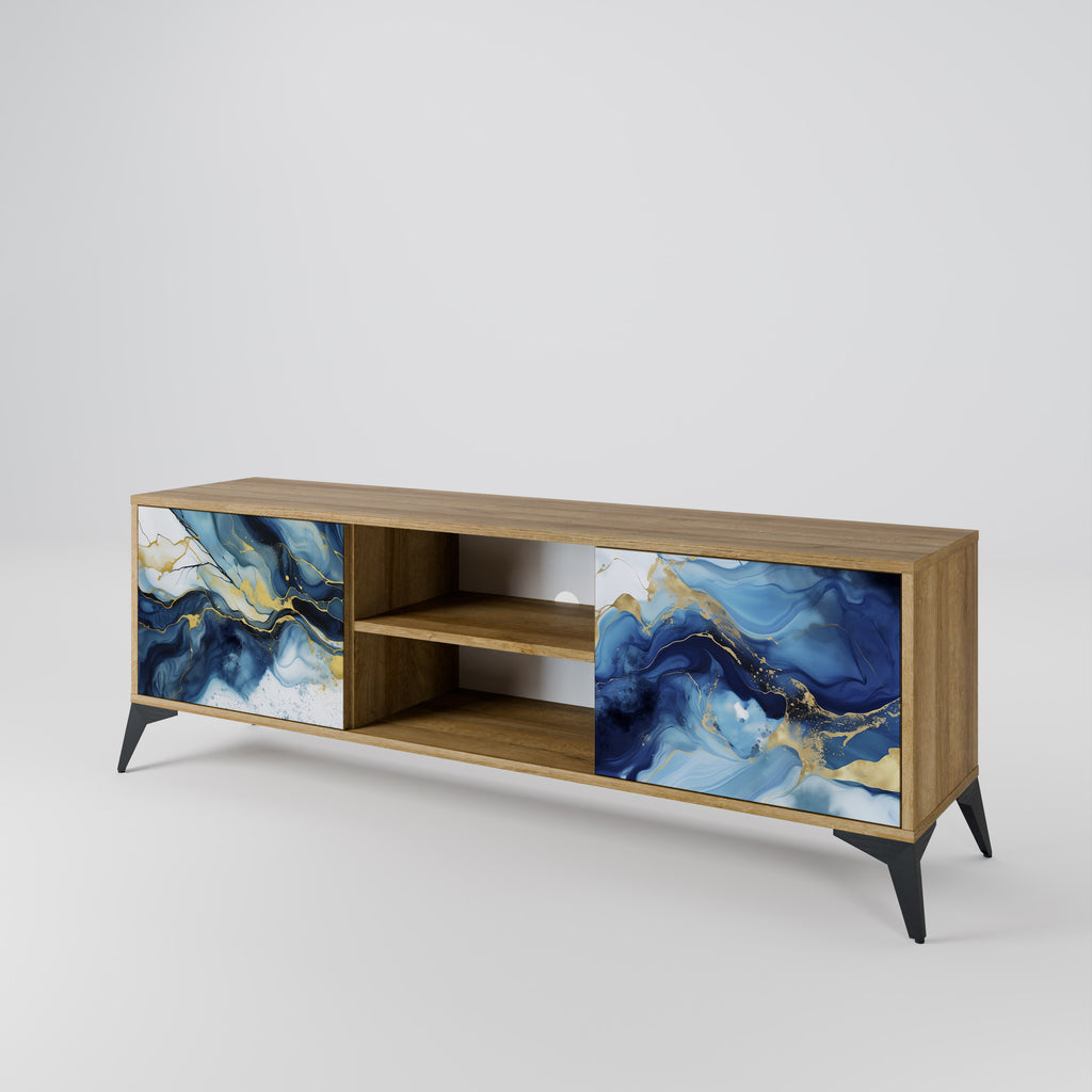 Mueble de TV de 2 puertas INKY MARBLE con efecto roble