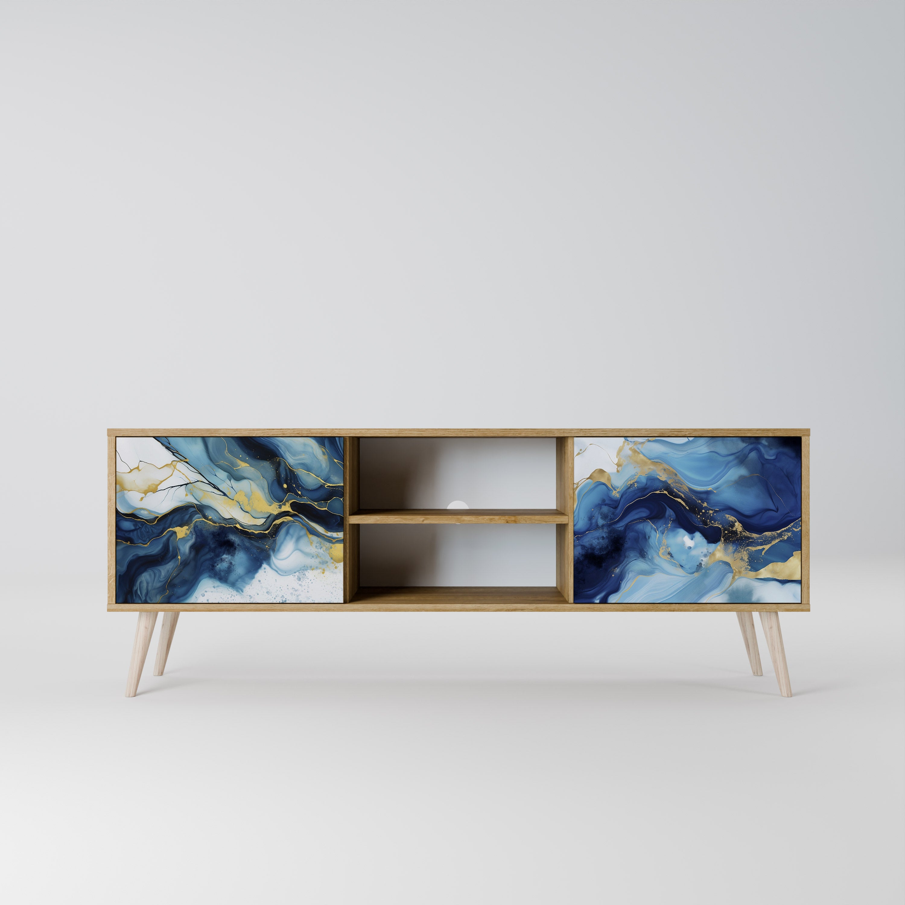 Mueble de TV de 2 puertas INKY MARBLE con efecto roble