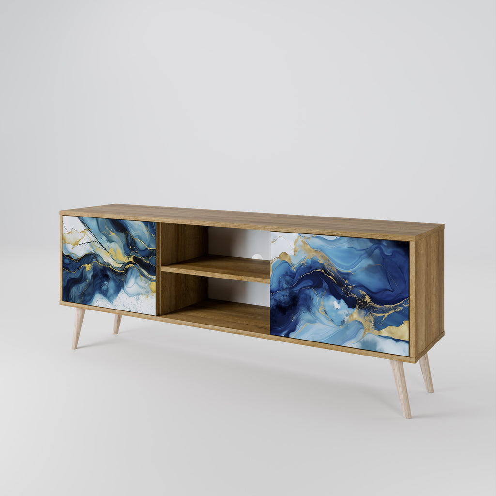 Mueble de TV de 2 puertas INKY MARBLE con efecto roble