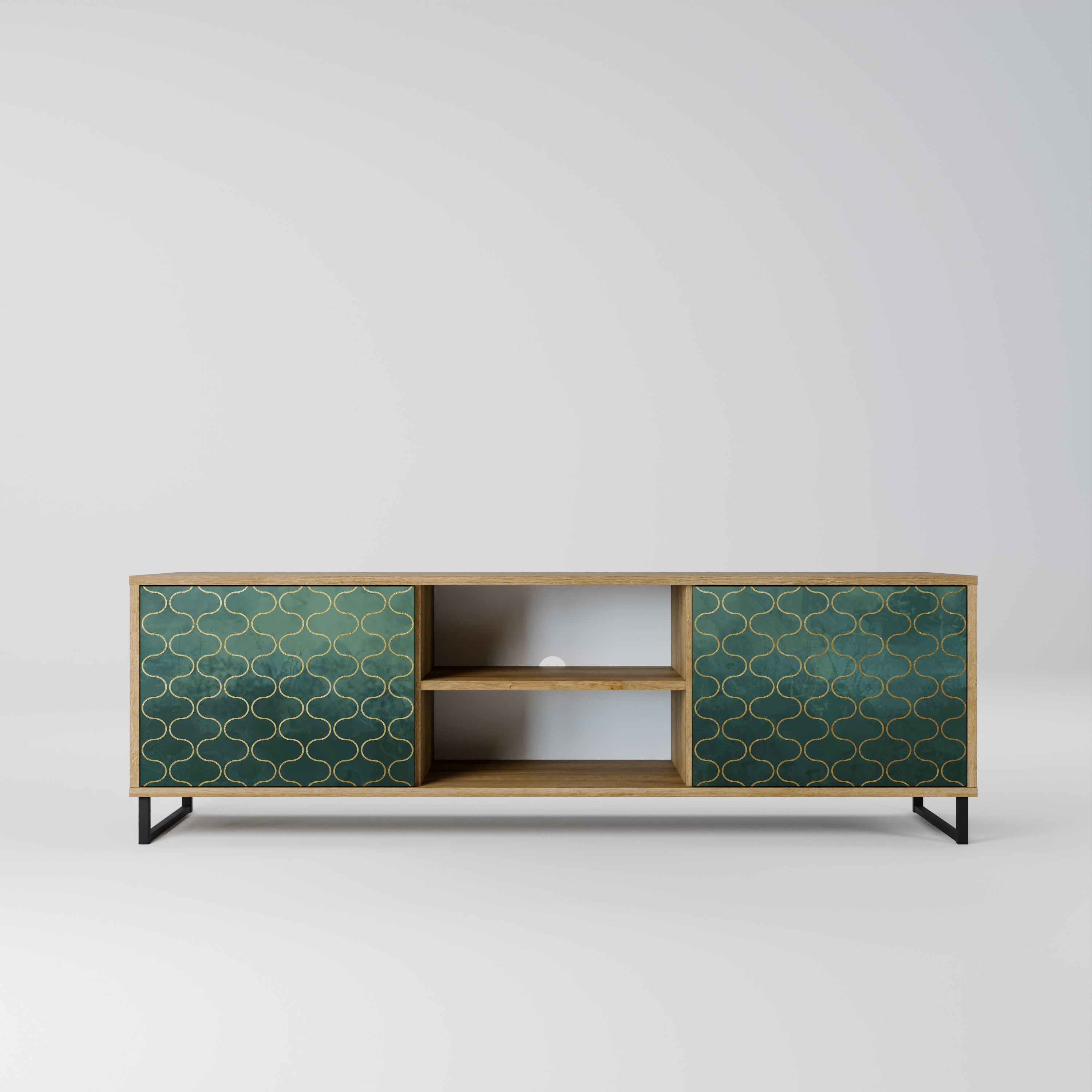 Mueble de TV de 2 puertas TESSELATED GREENERY con efecto roble