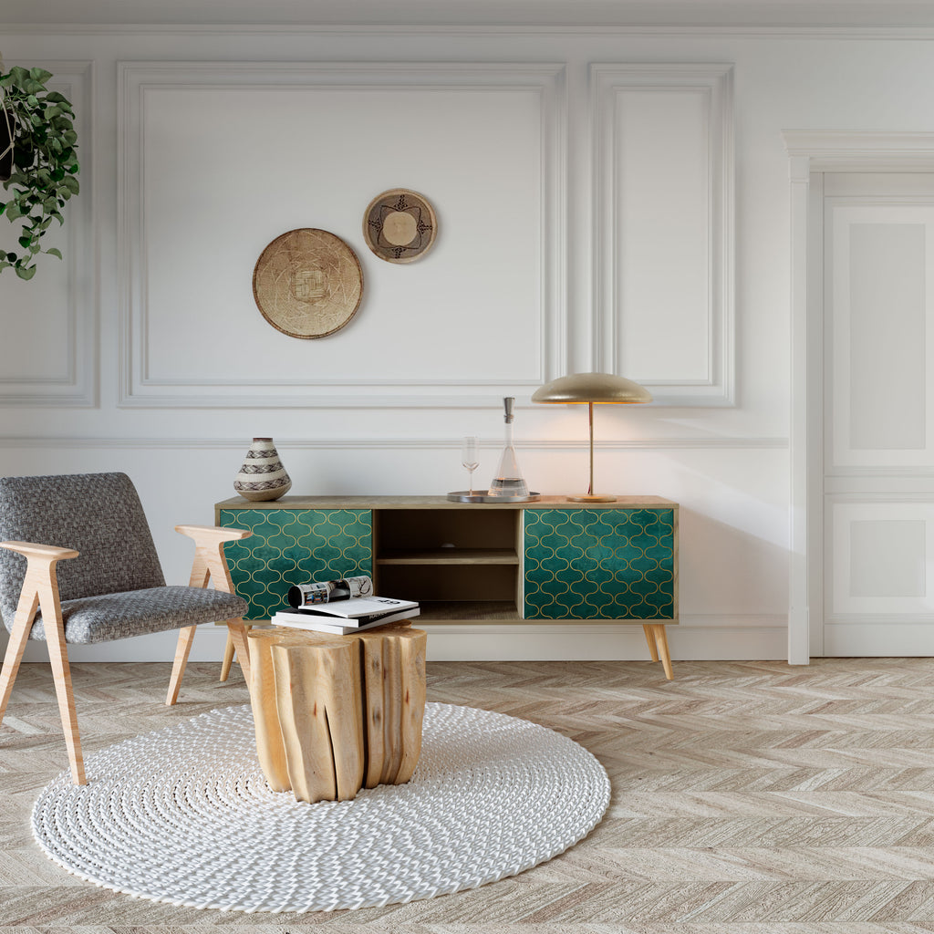 Mueble de TV de 2 puertas TESSELATED GREENERY con efecto roble