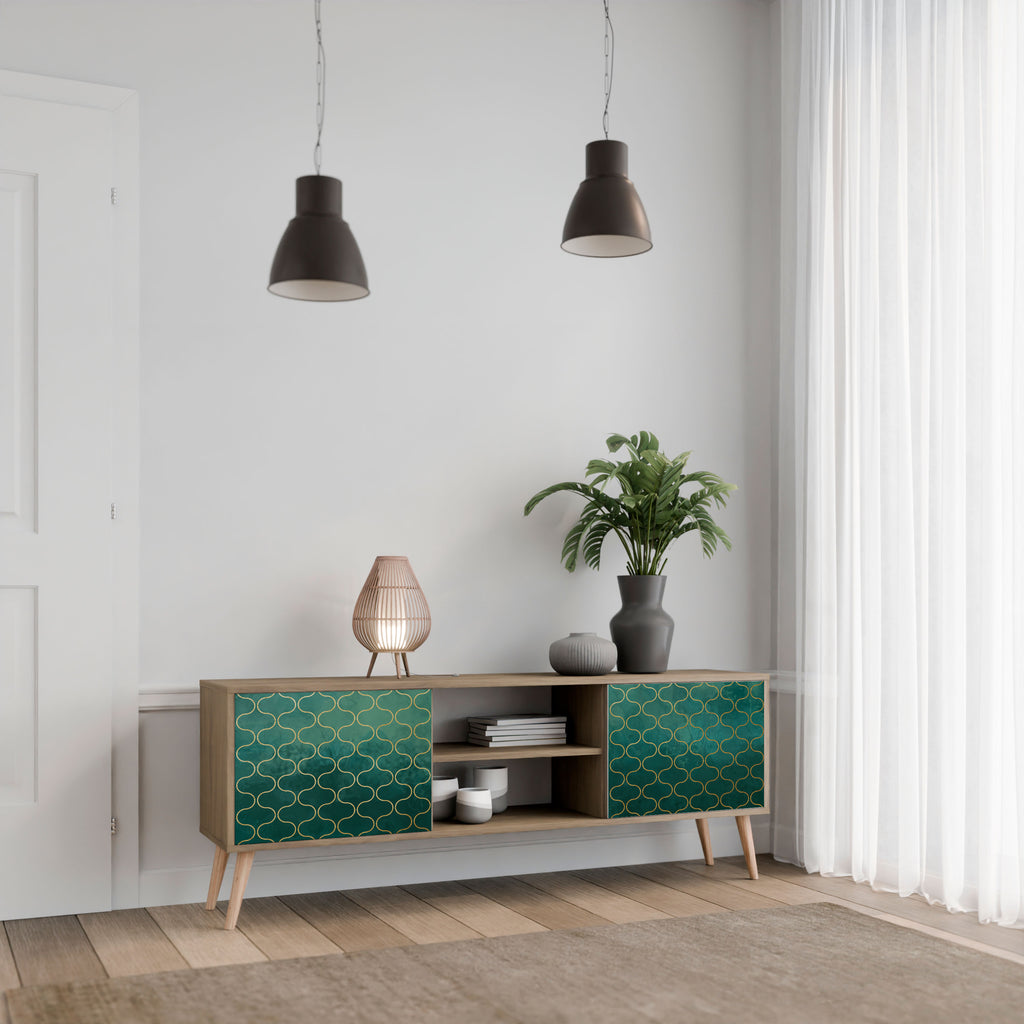 Mueble de TV de 2 puertas TESSELATED GREENERY con efecto roble
