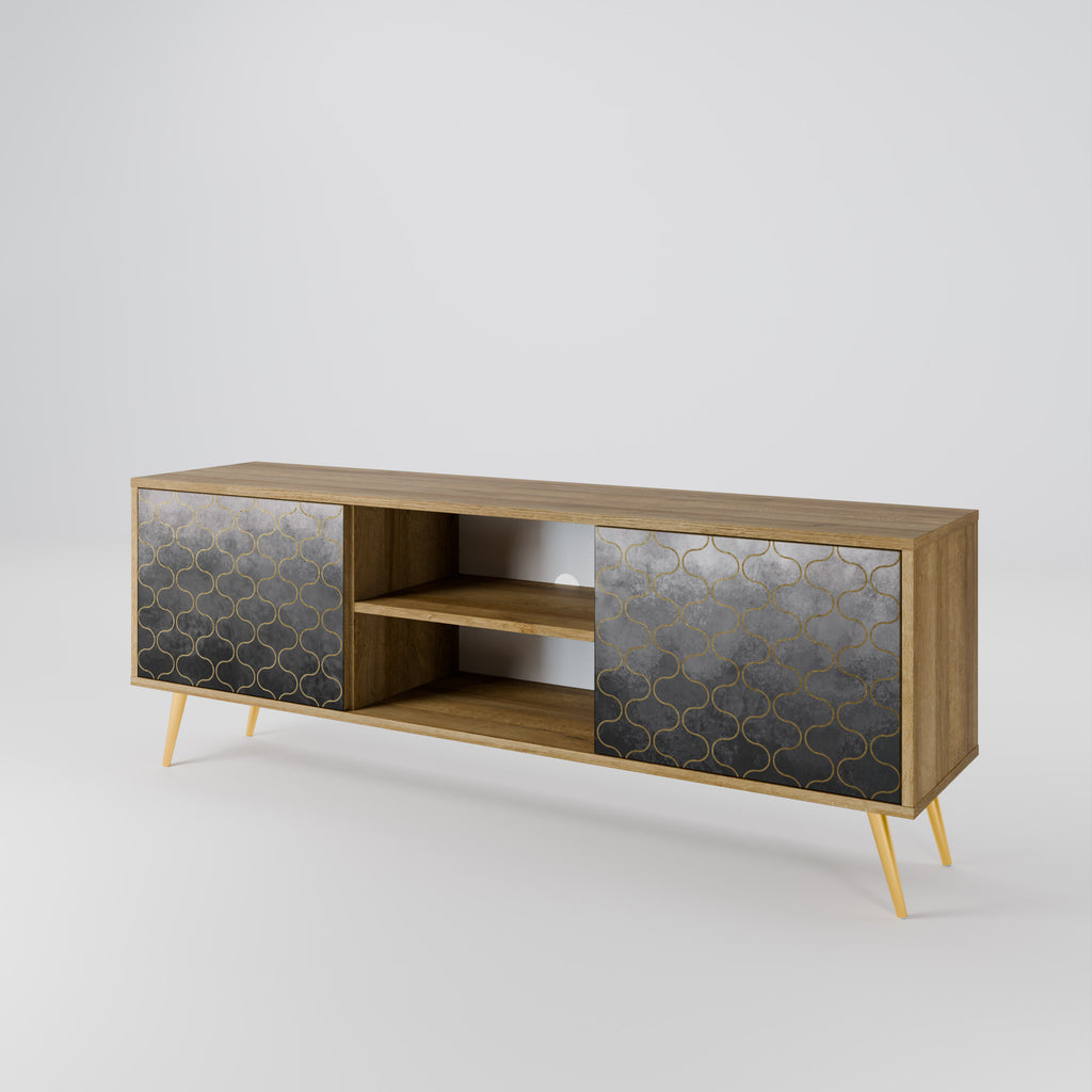 Mueble de TV de 2 puertas en color grisáceo teselado con efecto roble