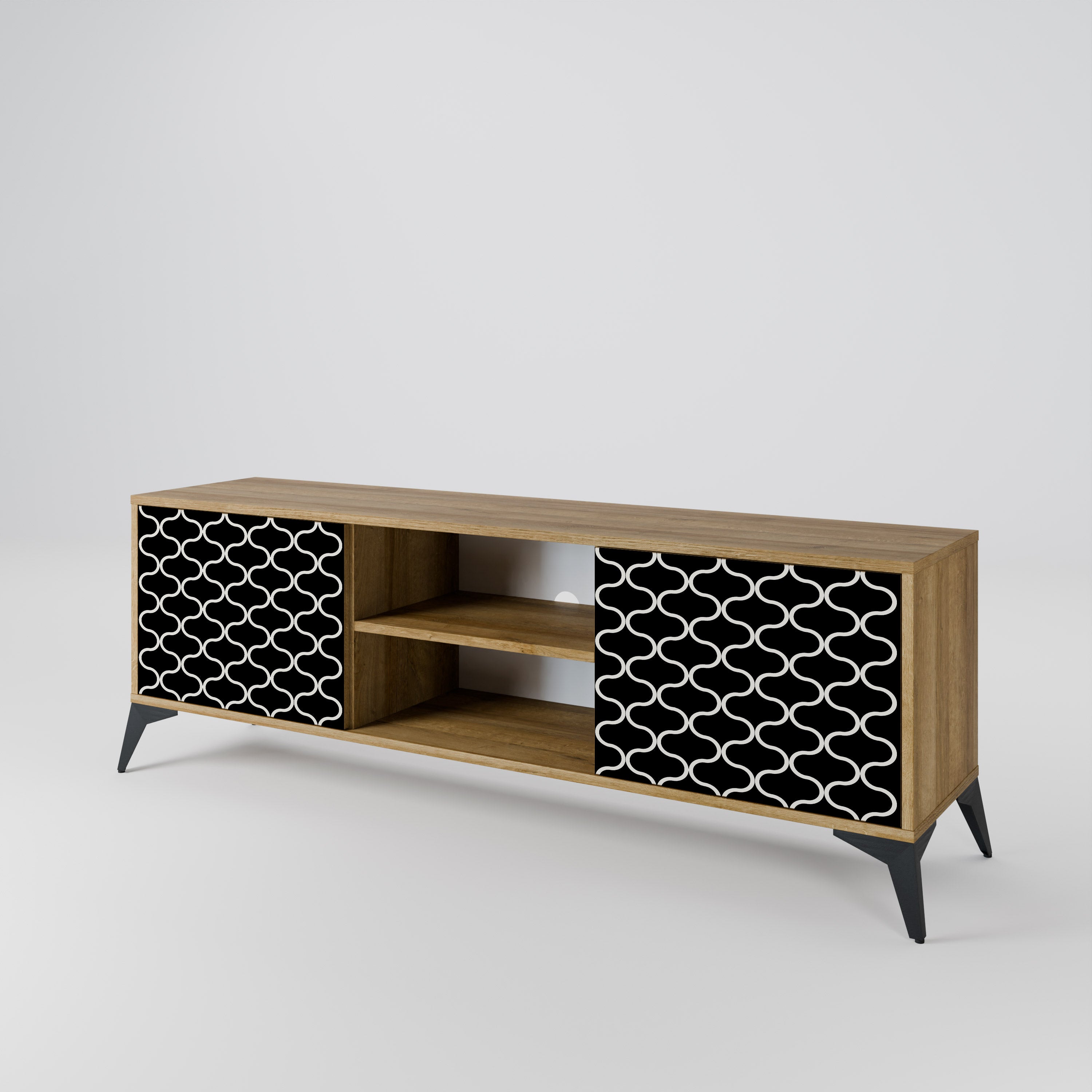 Mueble de TV de 2 puertas TESSELATED BLACKNESS con efecto roble