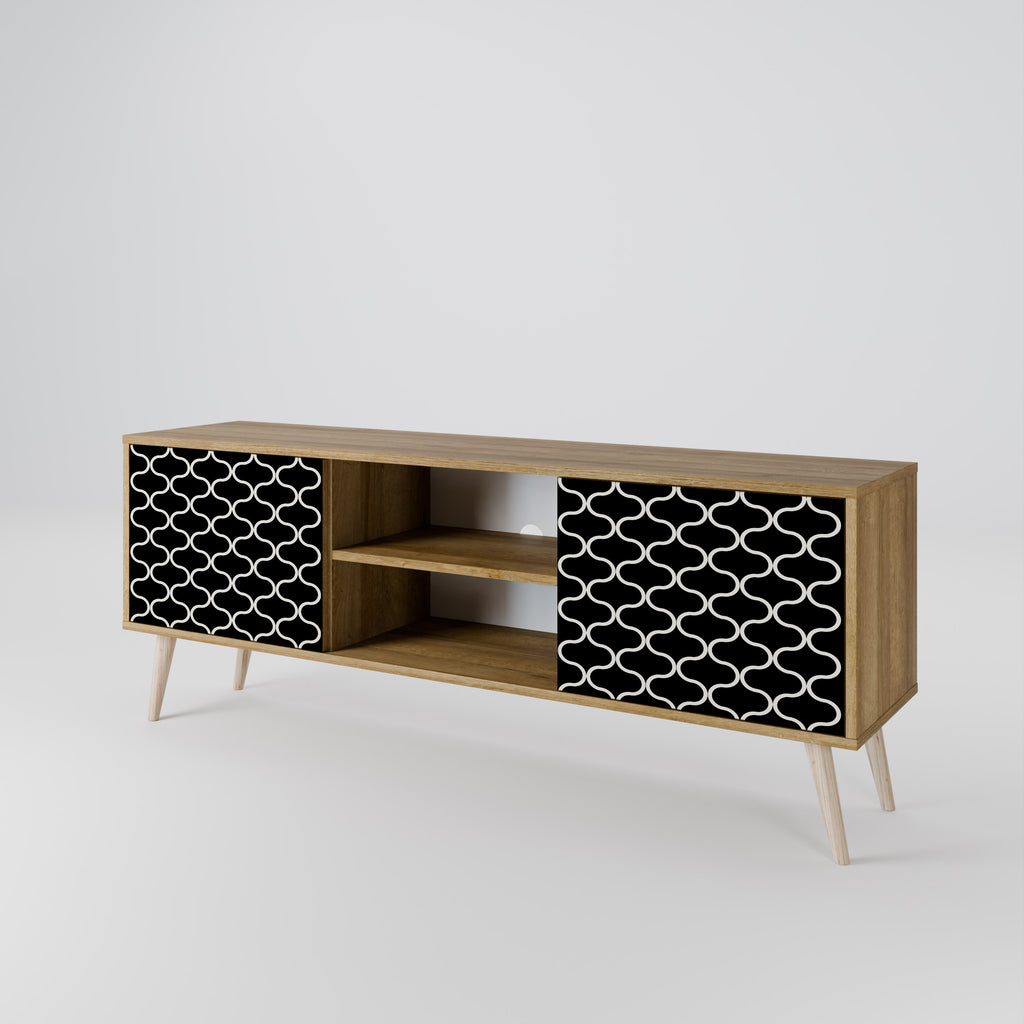 Mueble de TV de 2 puertas TESSELATED BLACKNESS con efecto roble