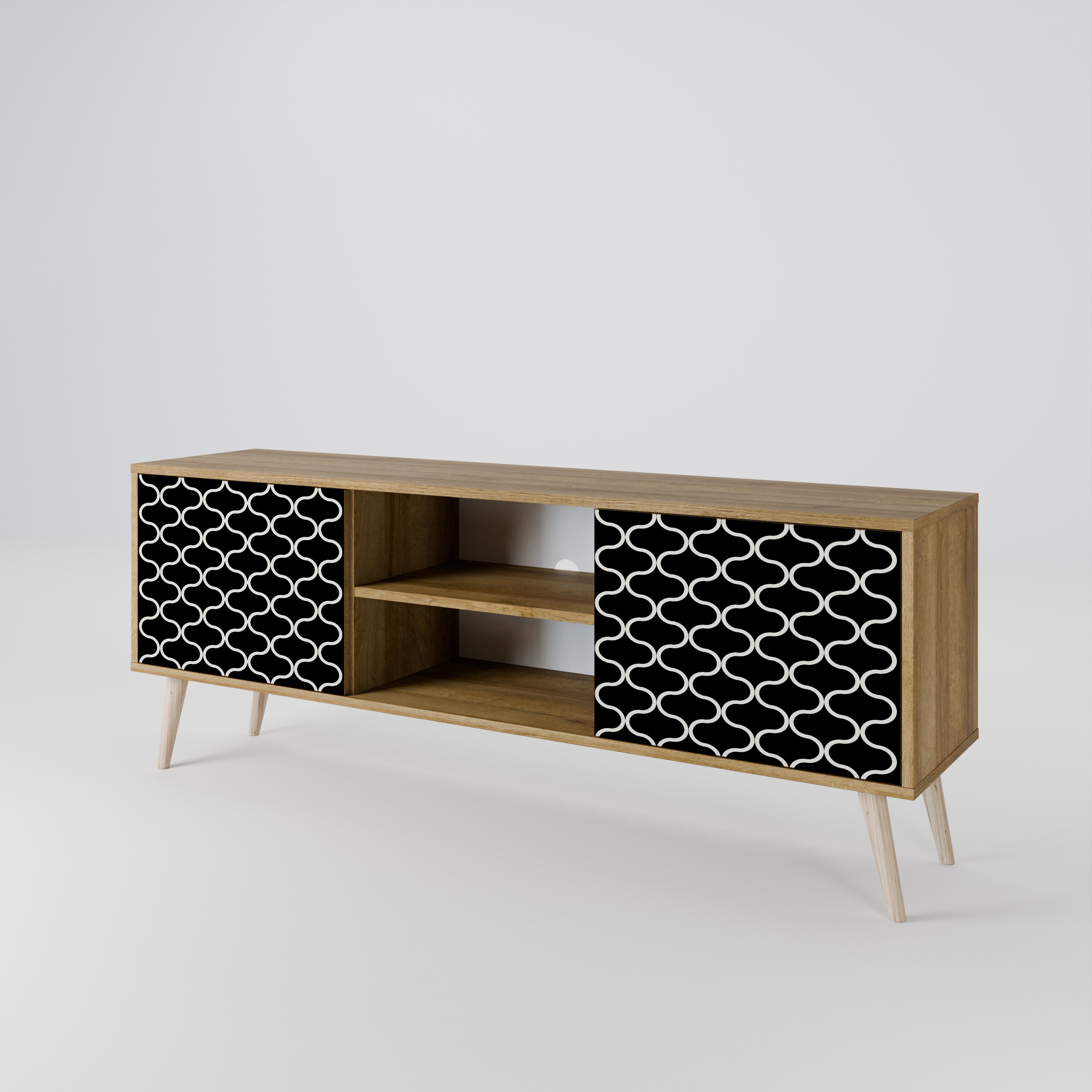 Mueble de TV de 2 puertas TESSELATED BLACKNESS con efecto roble