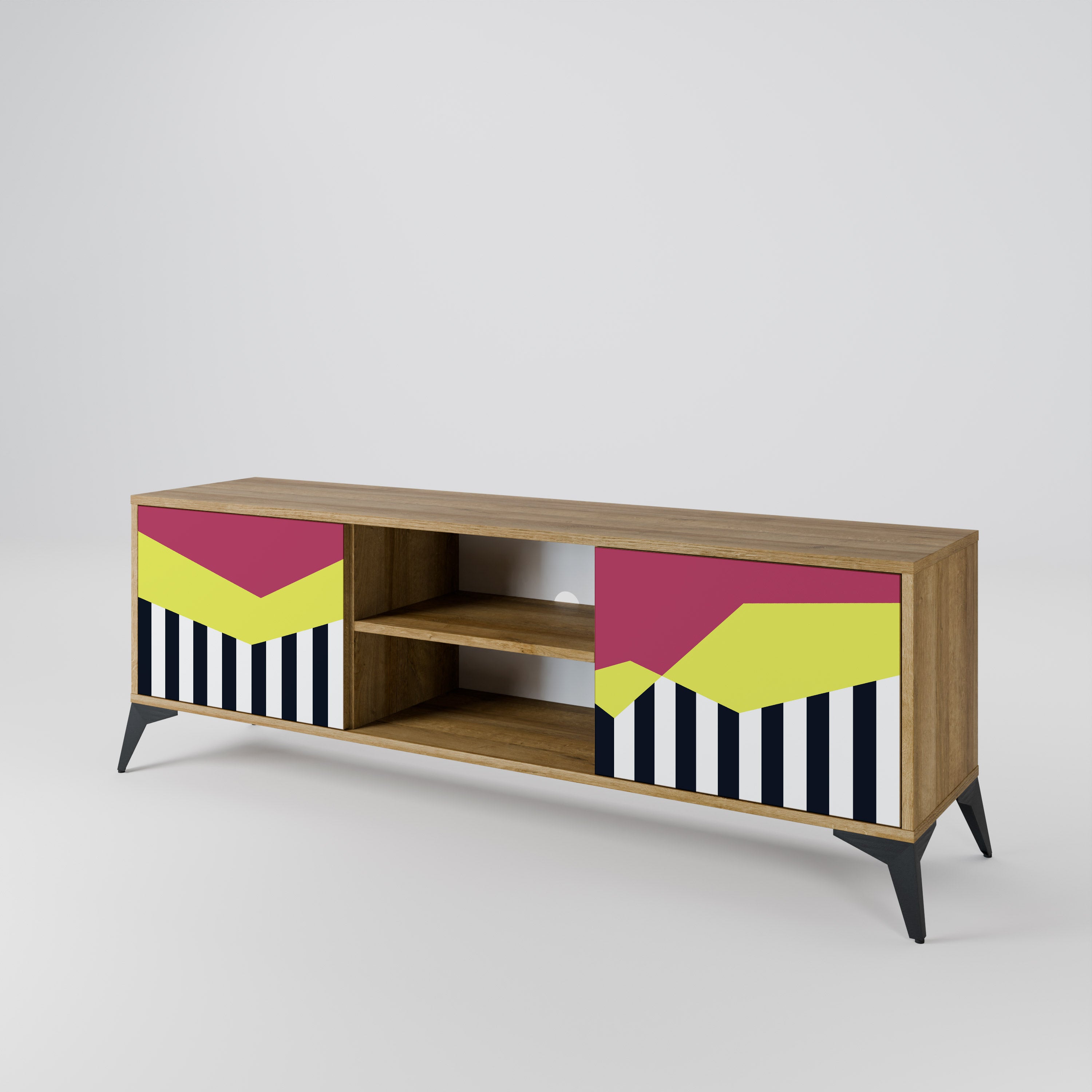 Mueble de TV PIANO FANTASY de 2 puertas con efecto roble