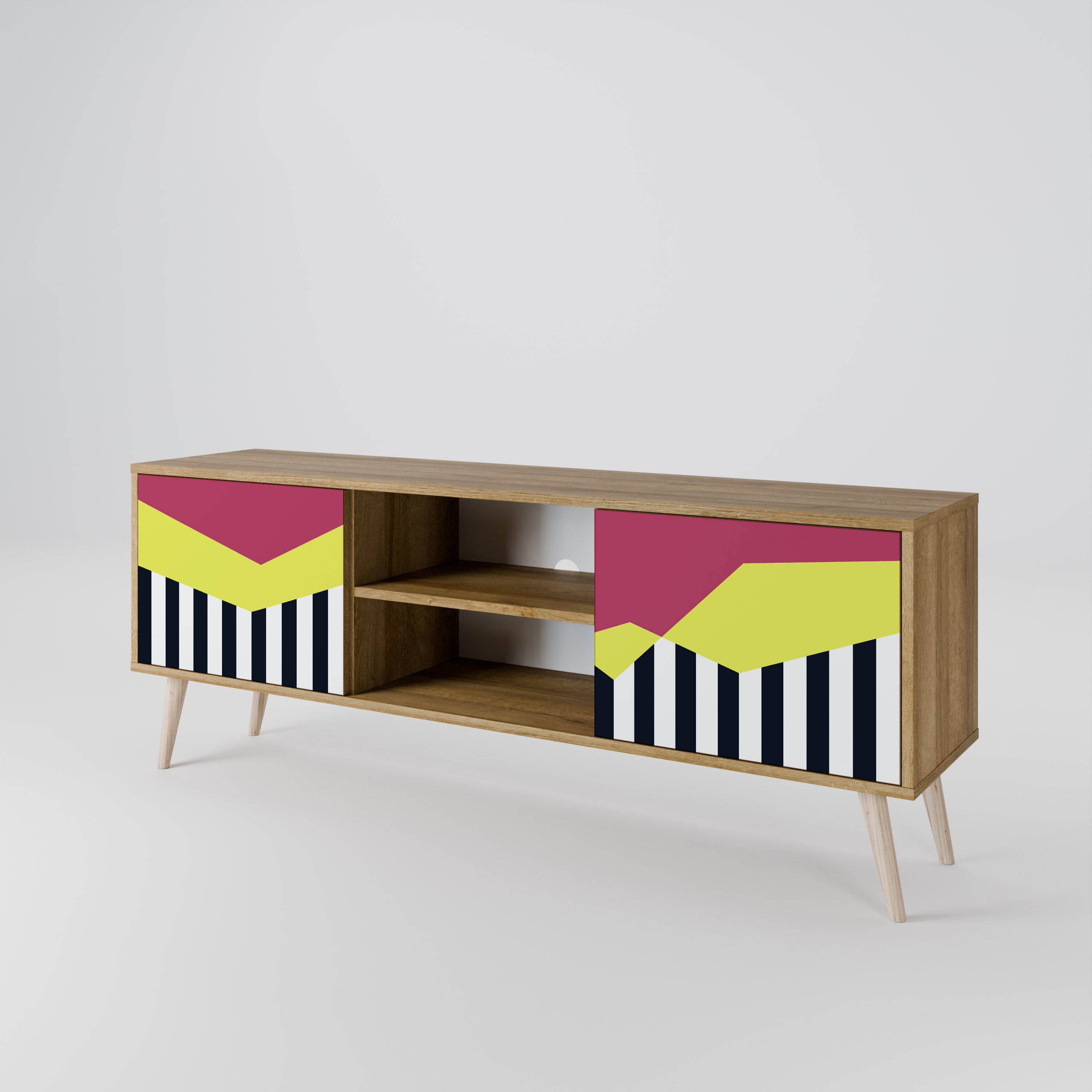 Mueble de TV PIANO FANTASY de 2 puertas con efecto roble