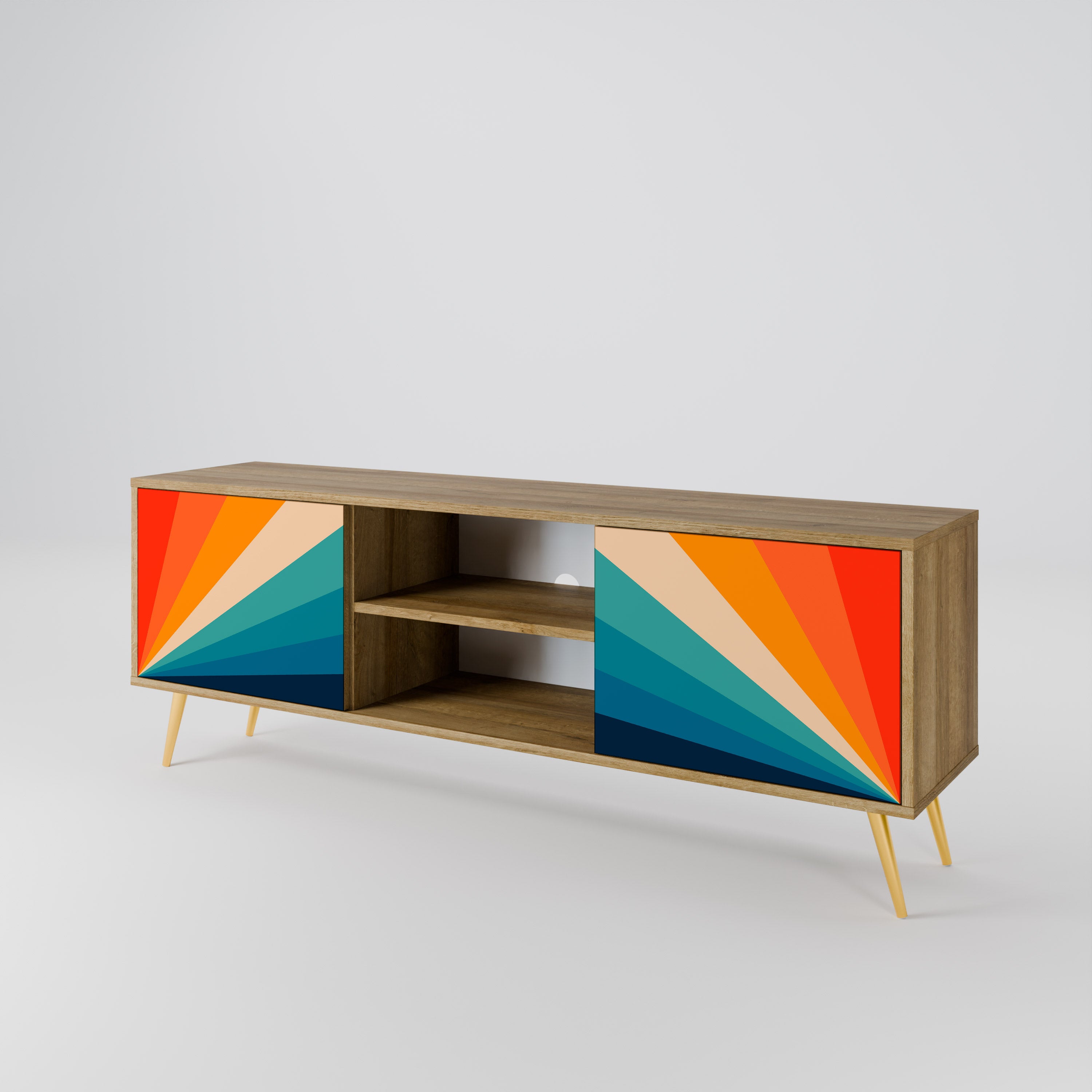 Mueble de TV PRISM CONCUSSION de 2 puertas con efecto roble
