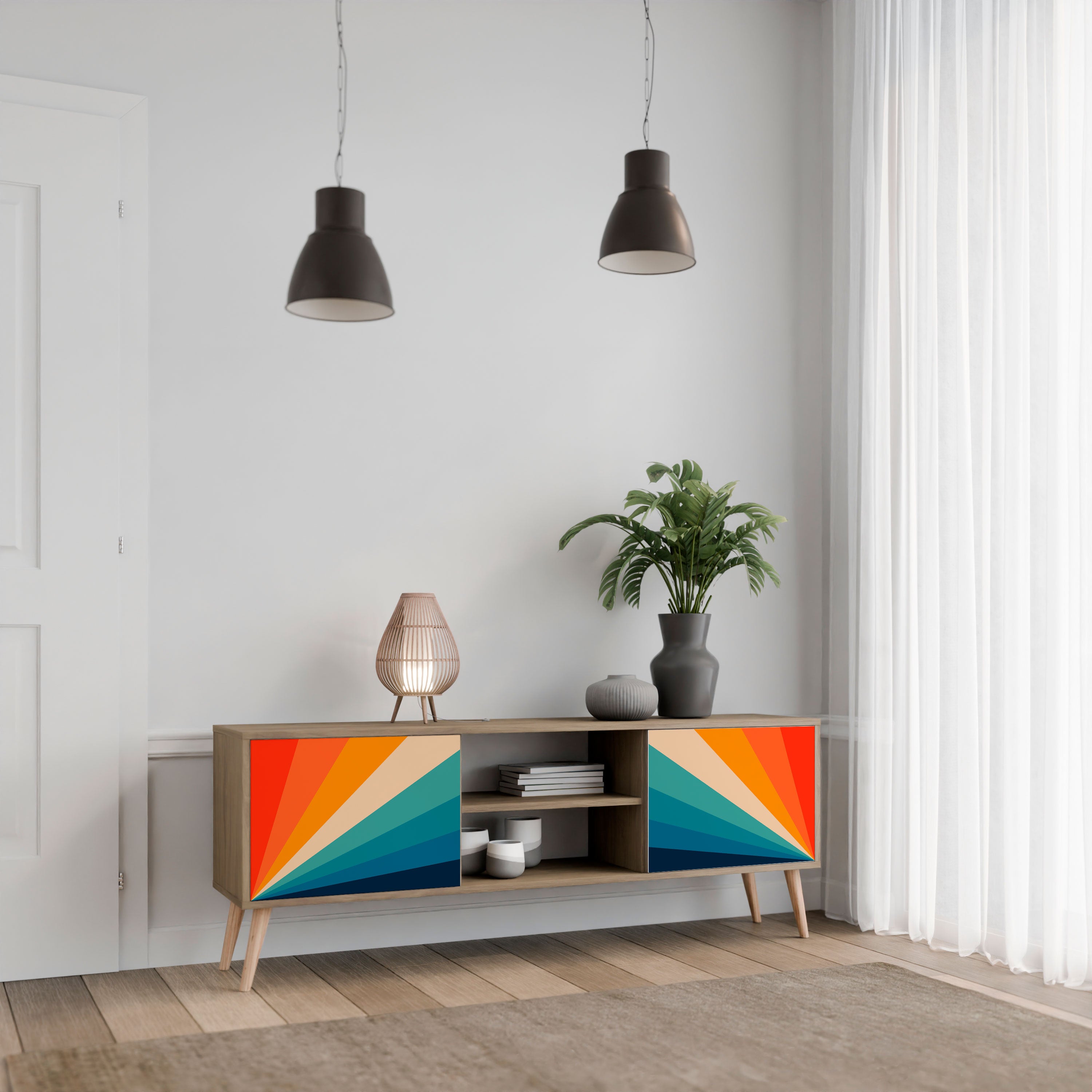 Mueble de TV PRISM CONCUSSION de 2 puertas con efecto roble